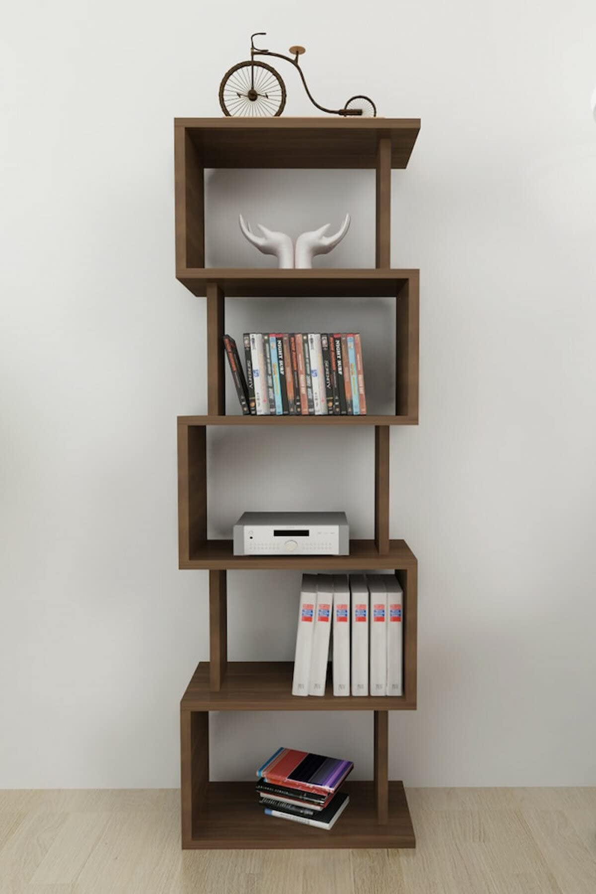 MEIE 5-Tier Bookshelf - Sturdy Chipboard Bookcase for Home & Office - Modern Bookshelves & Storage Shelf for Living Room, Bedroom, Study - Auburn Finish - Perfect for Organizing Books, Decor & Display Items