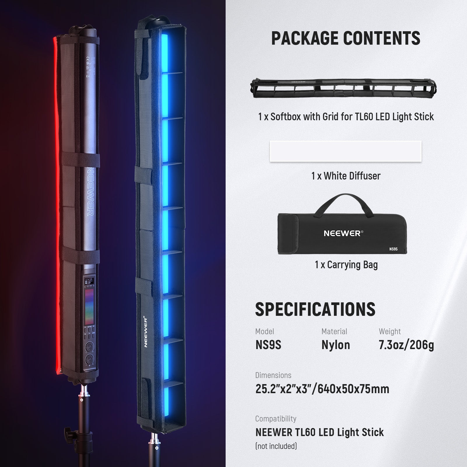 NEEWER NS9S LED Light Diffuser Kit for TL60 - Softbox & Accessories for Professional Photography & Video Lighting - Perfect for YouTube, Studio, Portrait, and Product Shoots