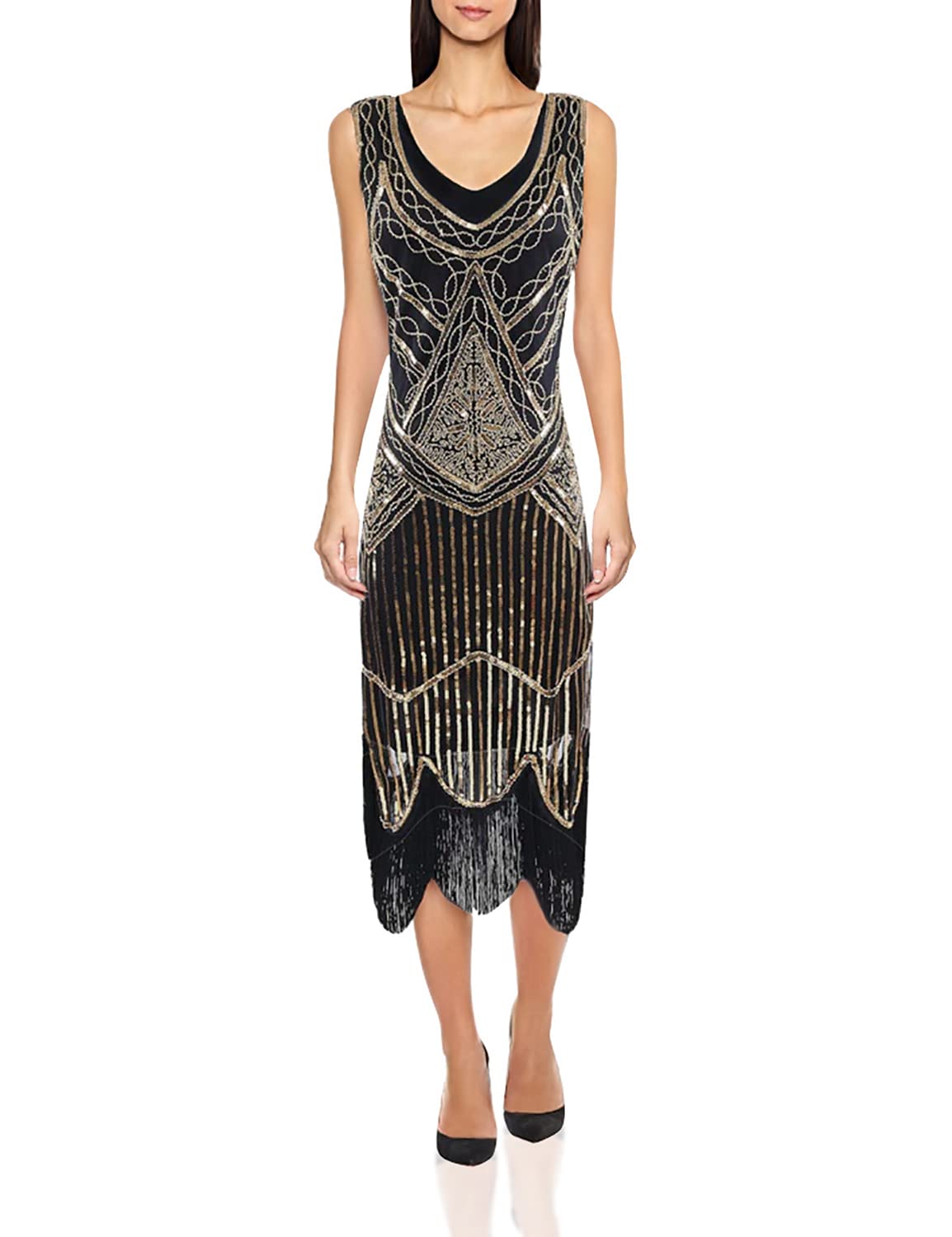 Vintage 1920s Flapper Dress for Women - Beaded Fringe Sequin Lace Cocktail Party Dress | Gatsby Themed Prom, Roaring 20s Costume & Evening Gala Outfit