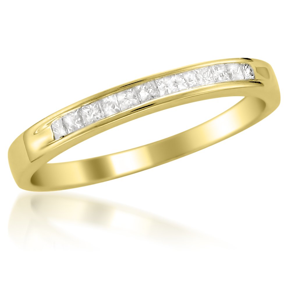 1/4 Carat Princess Cut Diamond Wedding Band Ring for Women - 14K Yellow Gold Channel-Set Bridal Ring (I-J, I2-I3) | Natural Diamond Jewelry | Gift Box Included | Perfect for Engagement, Anniversary & Special Occasions