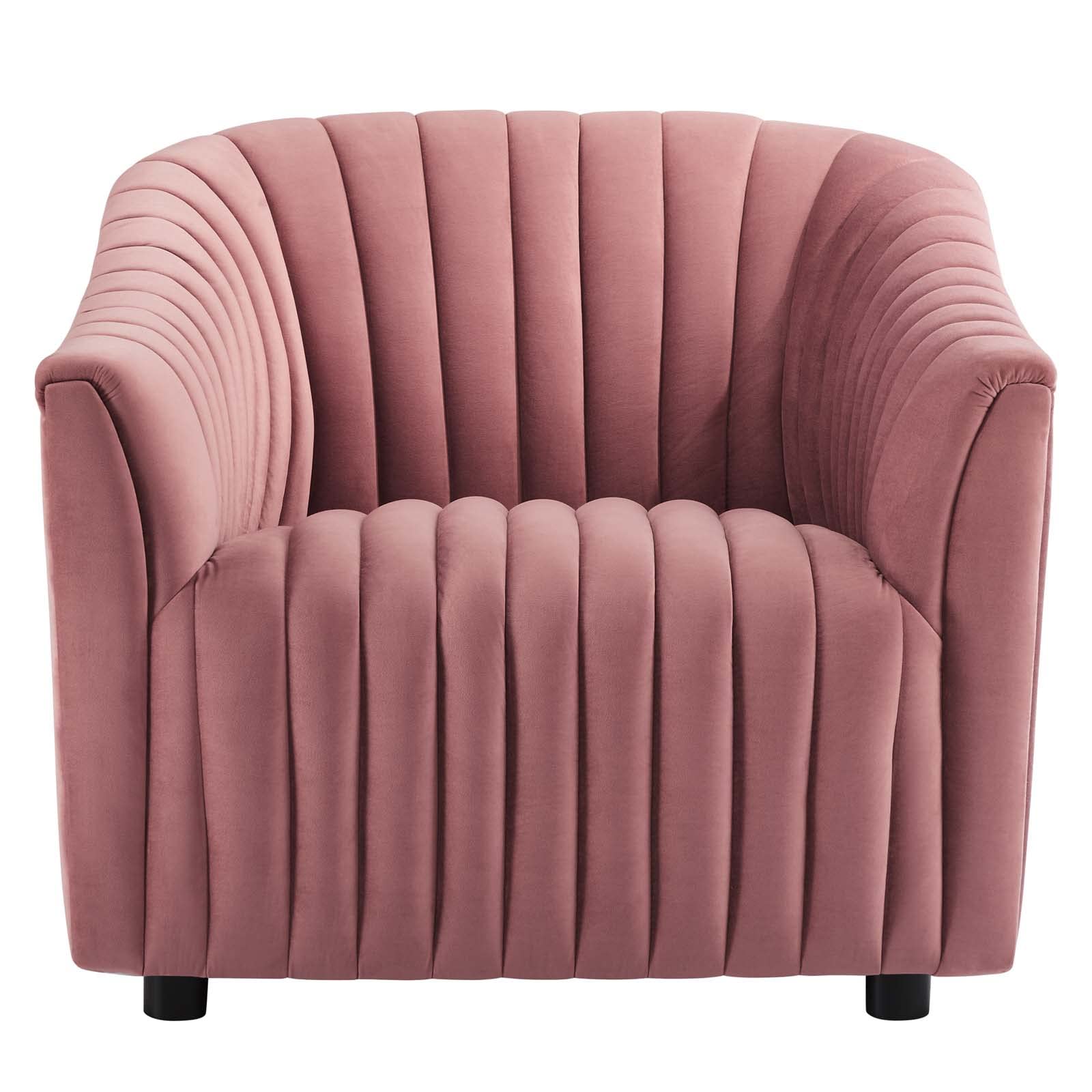 Modway Announce Performance Velvet Channel Tufted Armchair - Luxurious Dusty Rose Upholstered Accent Chair for Living Room, Bedroom & Office