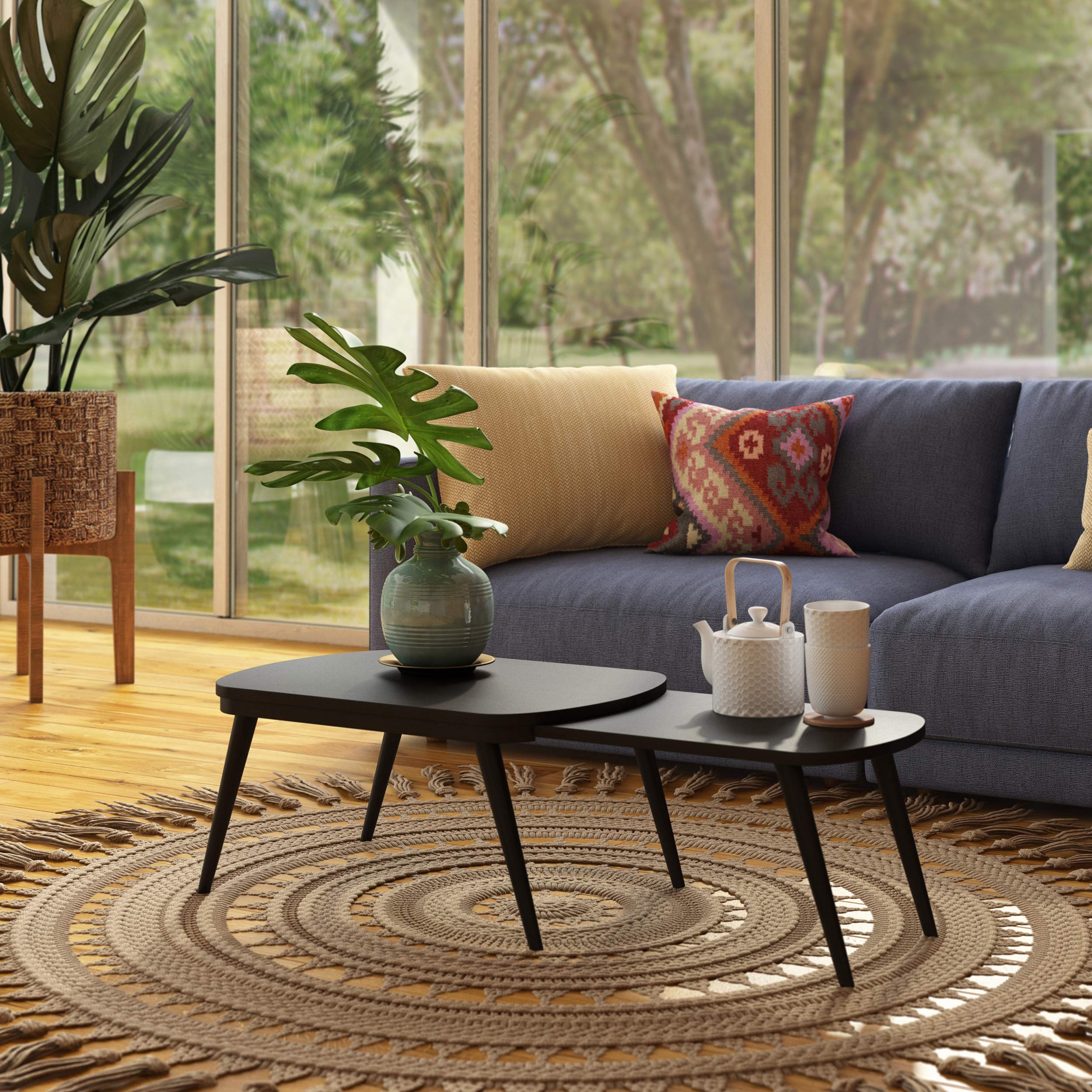 Domesis Modern Dark Brown Wood Nesting Coffee Table Set - Stylish Living Room Furniture for Small Spaces, Home Decor & Apartment Essentials