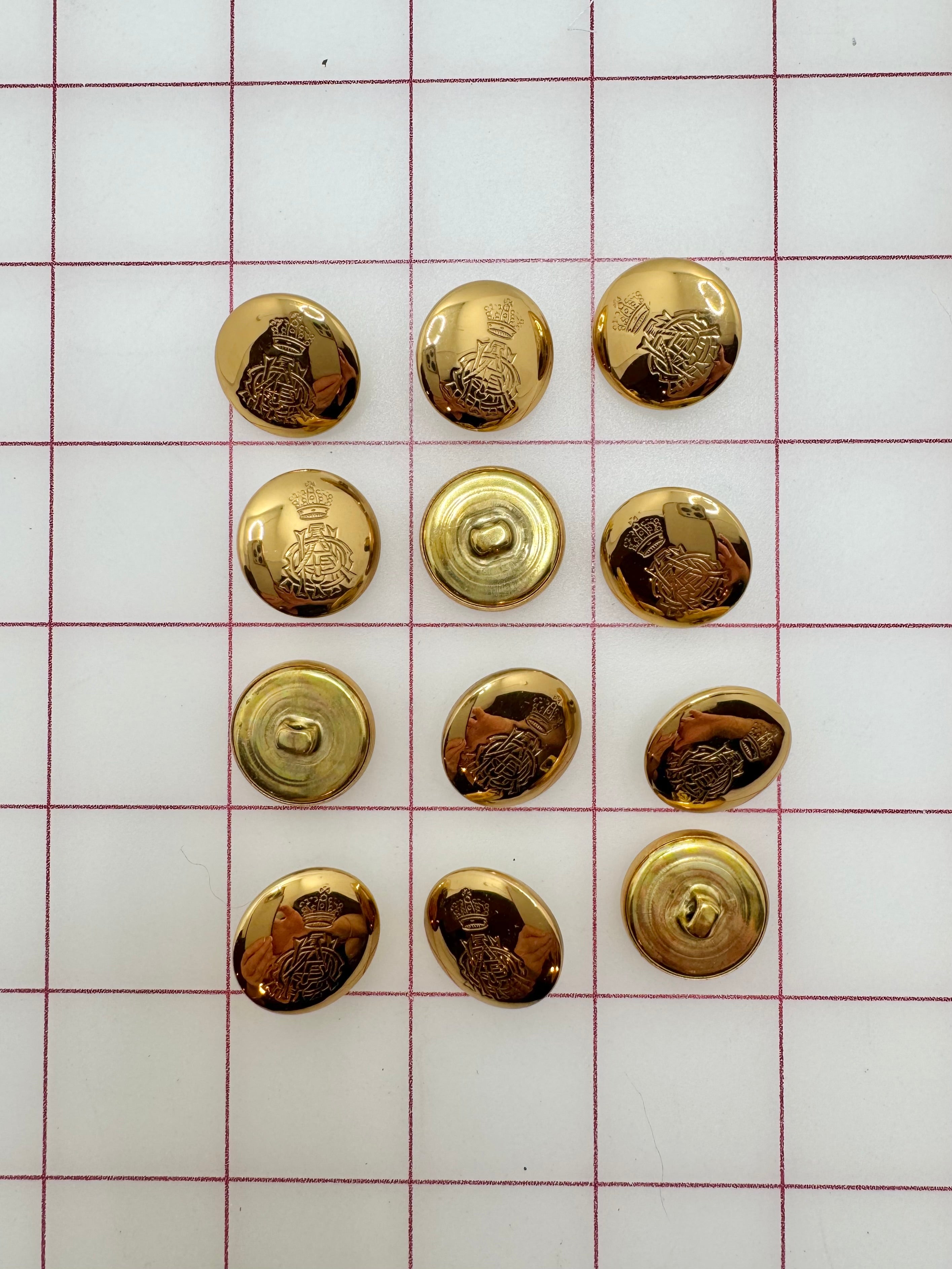 Metallic Gold Crown and Shield Buttons - Premium Sewing Accessories for DIY Crafts, Costumes, and Fashion Design