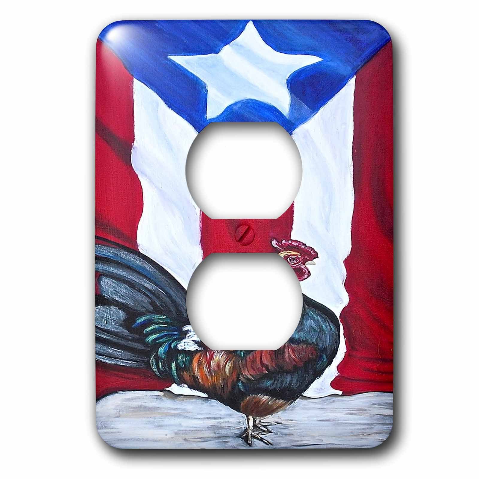 3D Rose Rooster with Puerto Rican Flag Outlet Cover - Decorative Wall Plate for Kitchen, Bedroom, or Home Decor - Perfect for Puerto Rican Pride and Home Improvement Gifts