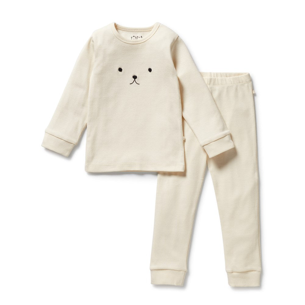 Organic Buttermilk Rib Long Sleeve Pajamas for Women - Soft & Comfortable Sleepwear for Nighttime Relaxation and Lounging