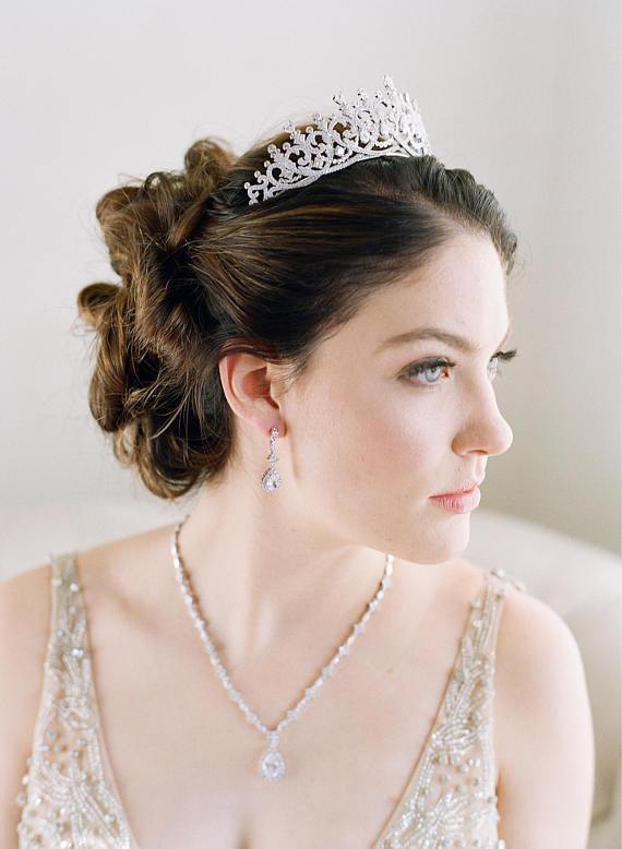 SPENCER Simulated Diamond Bridal Tiara - Elegant Crystal Wedding Crown for Bride, Princess, Prom & Special Occasions