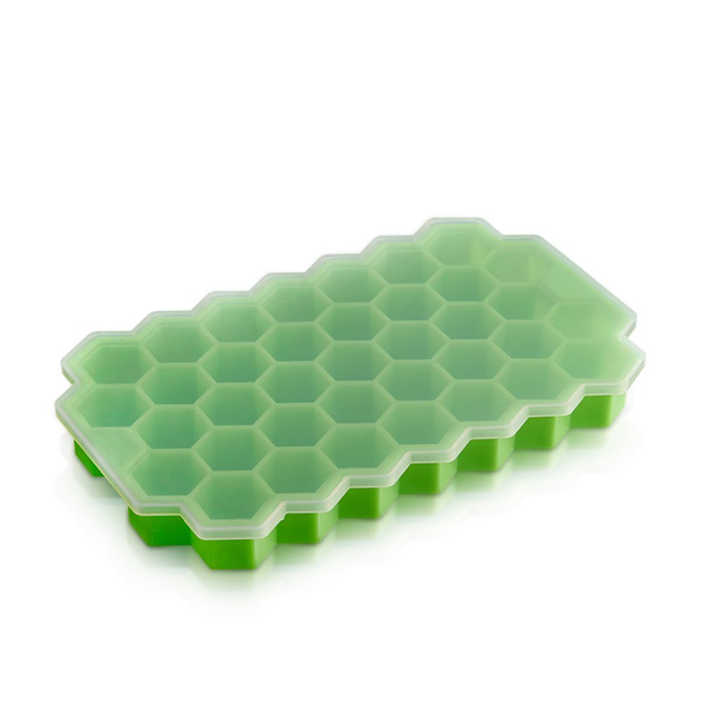 DOITOOL Honeycomb Silicone Ice Cube Tray with Lid - BPA Free Reusable Ice Mold for Cocktails, Iced Coffee & Beverages - Perfect for Home Bars, Parties & Kitchen Use (Green)
