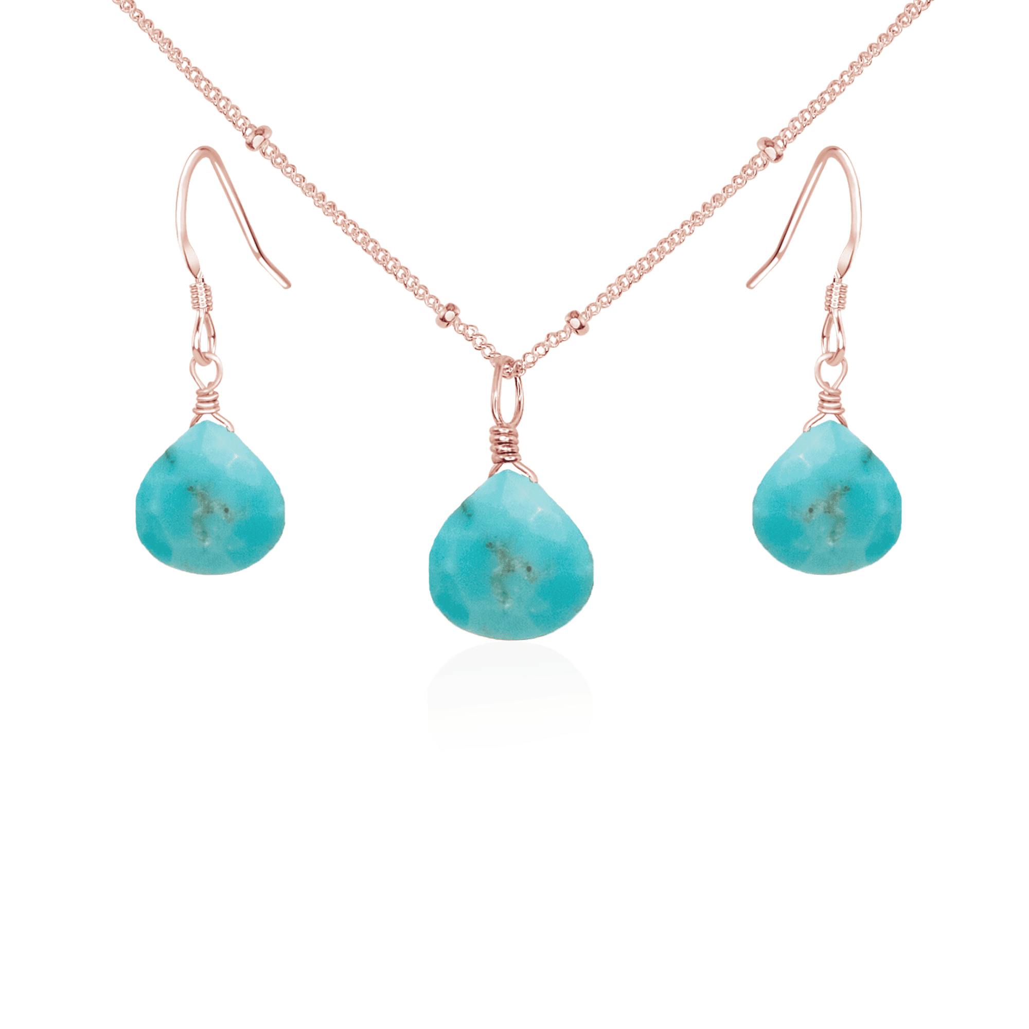 Turquoise Tiny Teardrop Earrings & Necklace Set - Dainty Bohemian Jewelry for Women | Perfect for Weddings, Parties & Everyday Wear