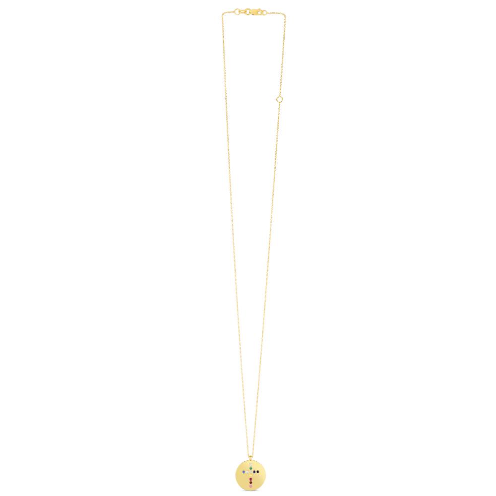 14K Gold Rainbow Gemstone Cross Pendant Necklace for Women - Elegant Religious Jewelry Gift for Baptism, Confirmation & Everyday Wear