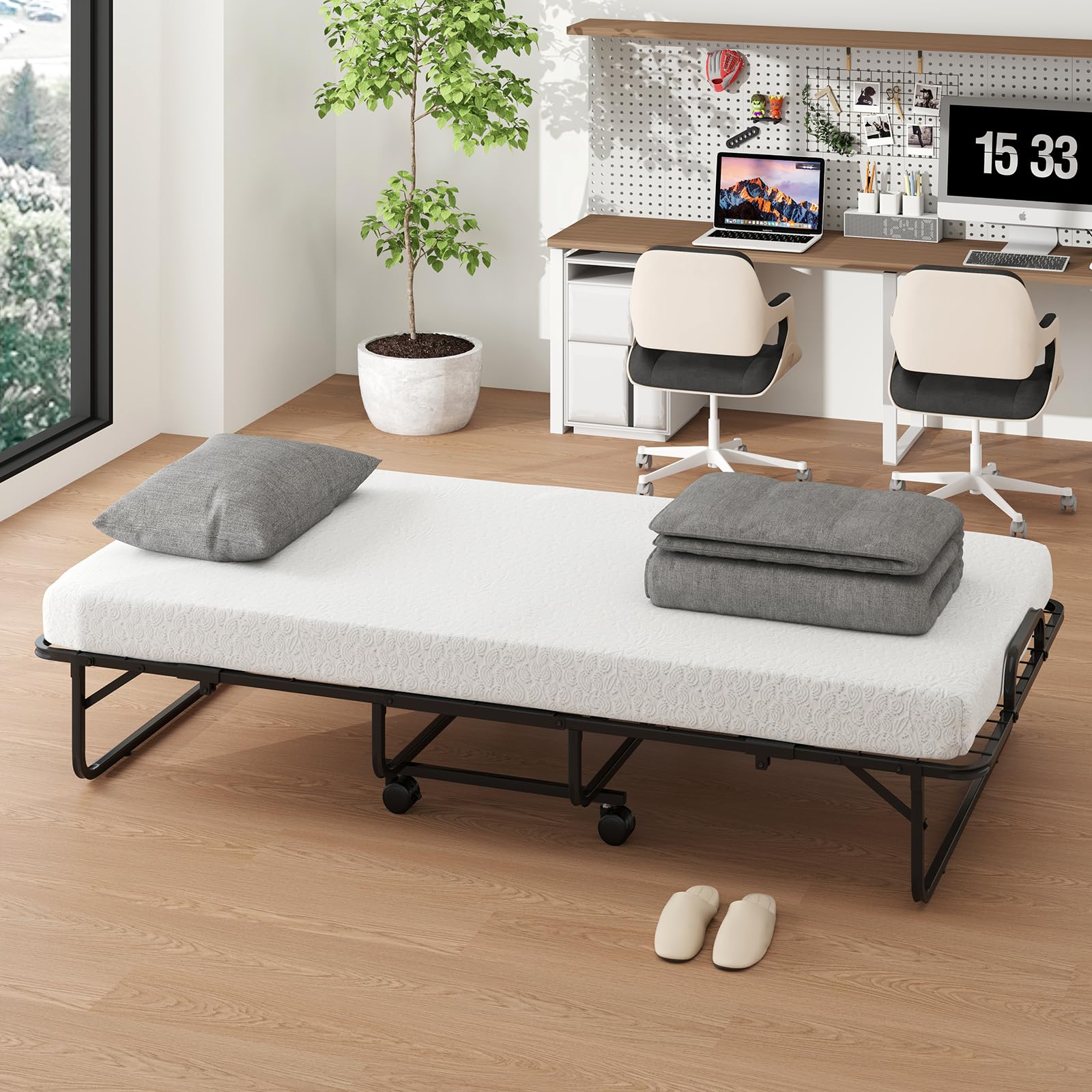 Giantex Twin Size Folding Bed with Memory Foam Mattress - Portable Foldable Guest Bed with Sturdy Metal Frame, 75