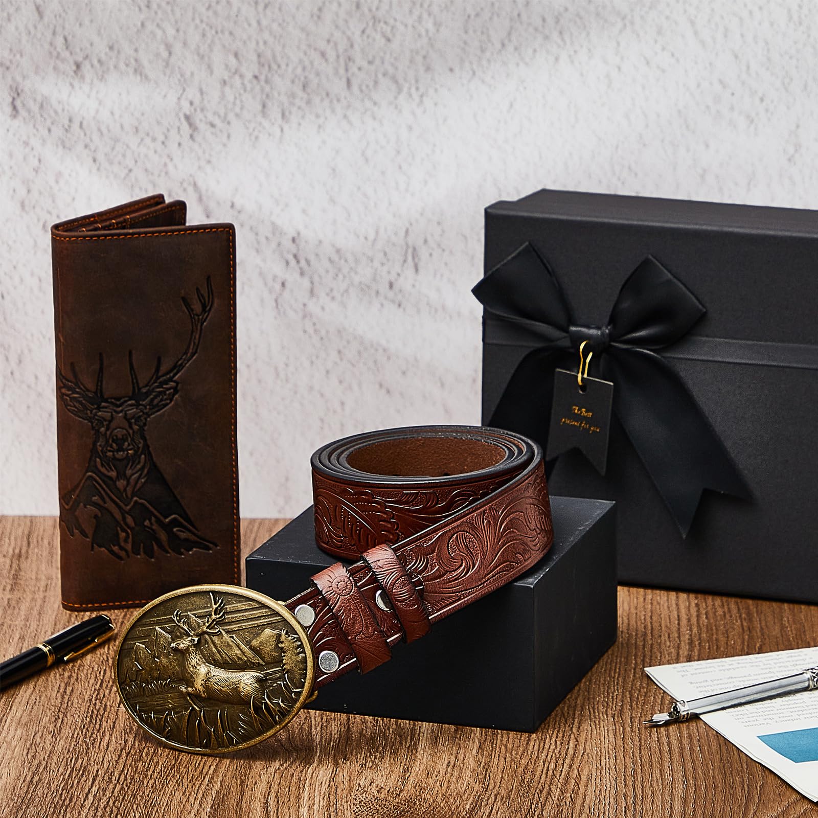 Paterrdeer Genuine Deer Leather Bifold Wallet for Men - RFID Blocking Western Cowboy Wallet with ID Window & Belt Hole Puncher | Perfect Gift for Boyfriend, Husband, Father's Day & Christmas | Ideal for Rodeo, Travel & Everyday Use