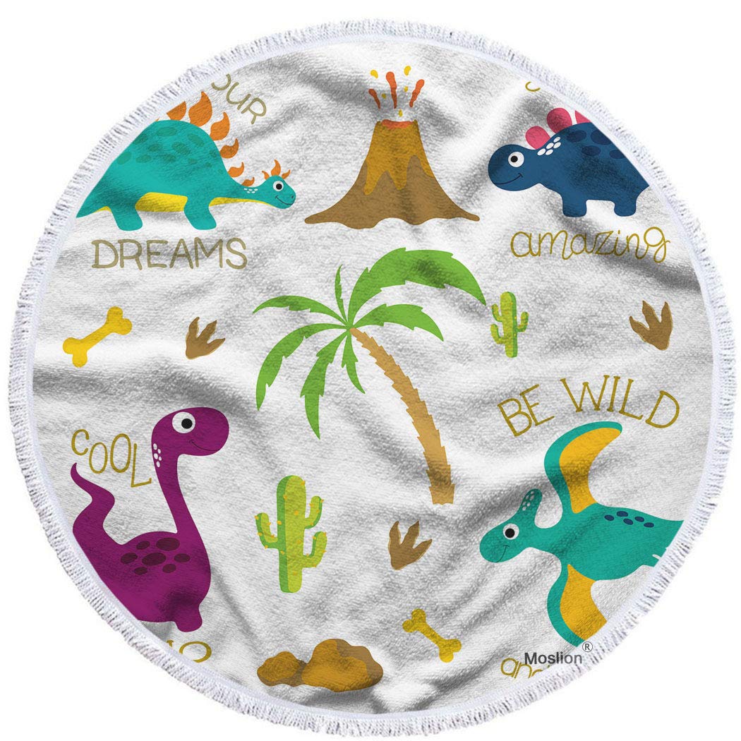 **Moslion Oversized Cartoon Dinosaur Beach Towel - 63 Inch Soft Microfiber, Funny Dino & Palm Tree Design, Quick-Dry & Sand-Resistant - Perfect for Pool, Beach, Picnics, and Outdoor Adventures**
