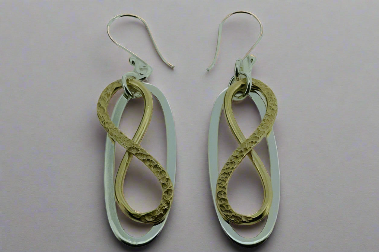 Oval Silver & Brass Infinity Earrings for Women - Elegant Dangle Hoop Earrings for Everyday Wear & Special Occasions