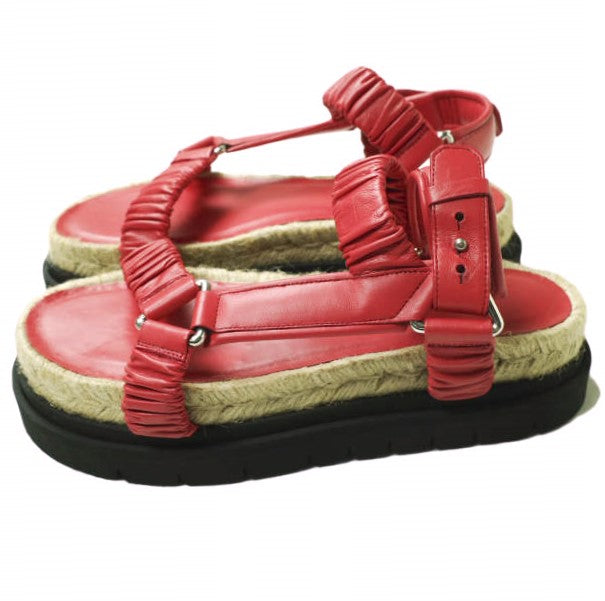 3.1 Phillip Lim Red Leather Platform Slide Sandals - Women's Fashion Sandals for Summer, Beach & Casual Outings