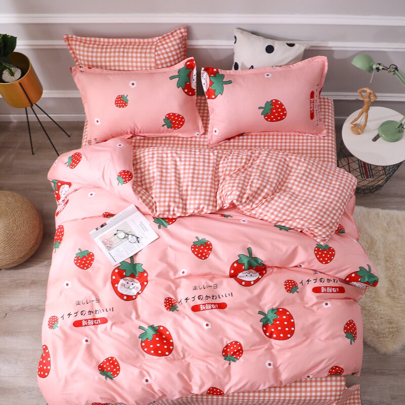 Premium Strawberry Print Bedding Set - Soft & Breathable Queen Size Comforter, Sheet & Pillowcase Set for Girls Room, Nursery, Dorm Decor - Sweet & Cozy Home Decor Gift Idea