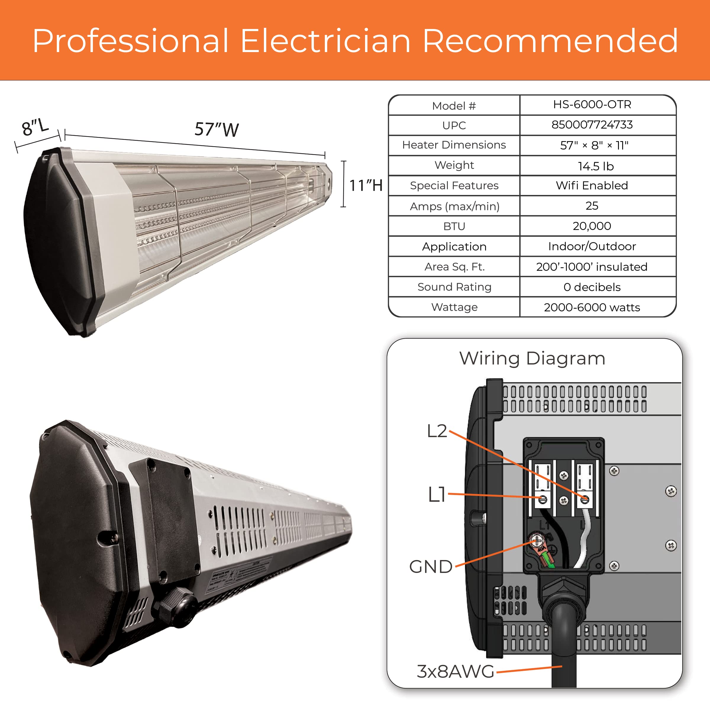 Heat Storm 6000W Wi-Fi Infrared Space Heater - Weatherproof, Silent, 240V Electric Heater with Motion Sensor, Gray - Perfect for Garages, Workshops & Large Indoor Spaces