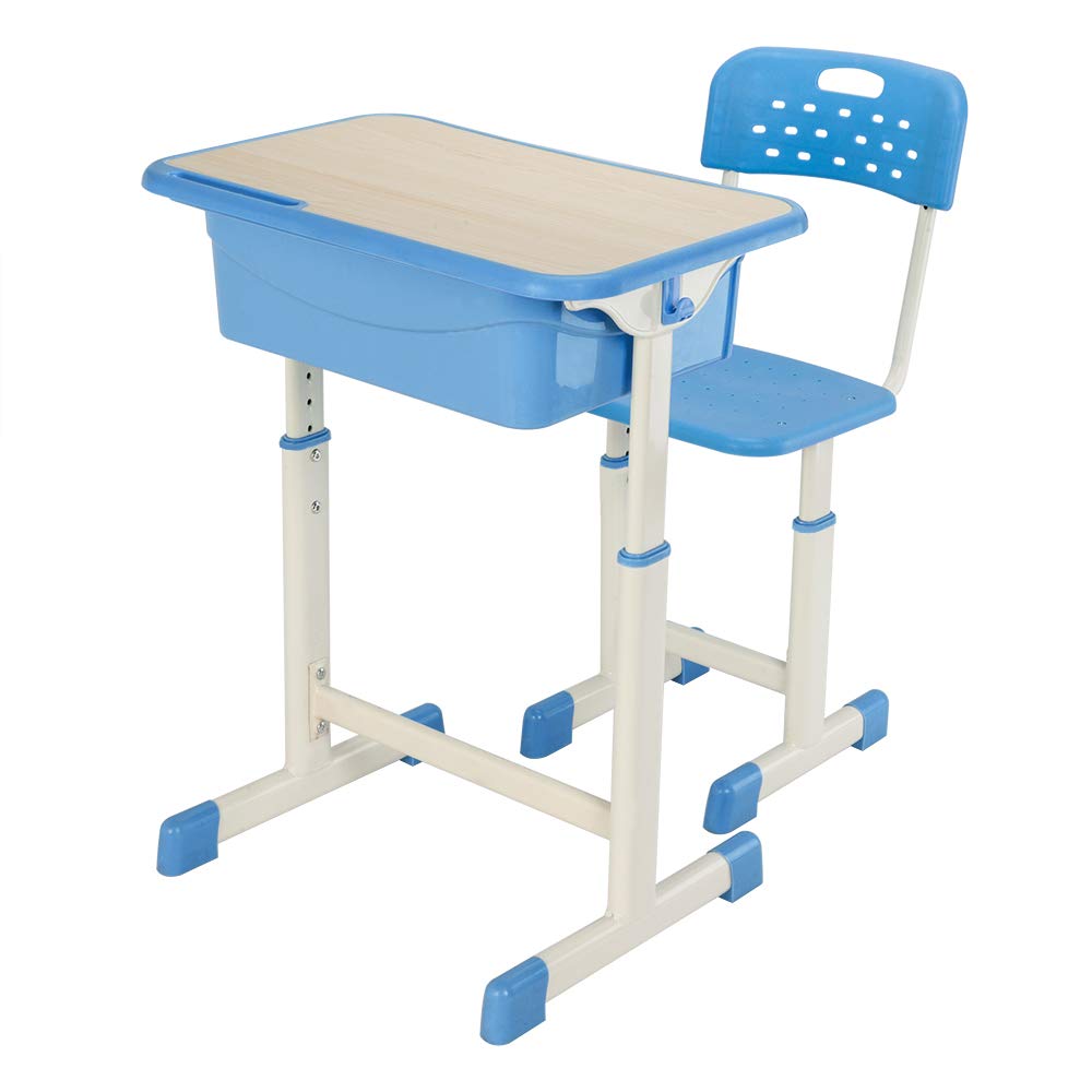 Adjustable Kids Desk and Chair Set for Boys & Girls - Ergonomic Study Desk with Storage, Blue - Perfect for Homework, Online Learning & Home Schooling