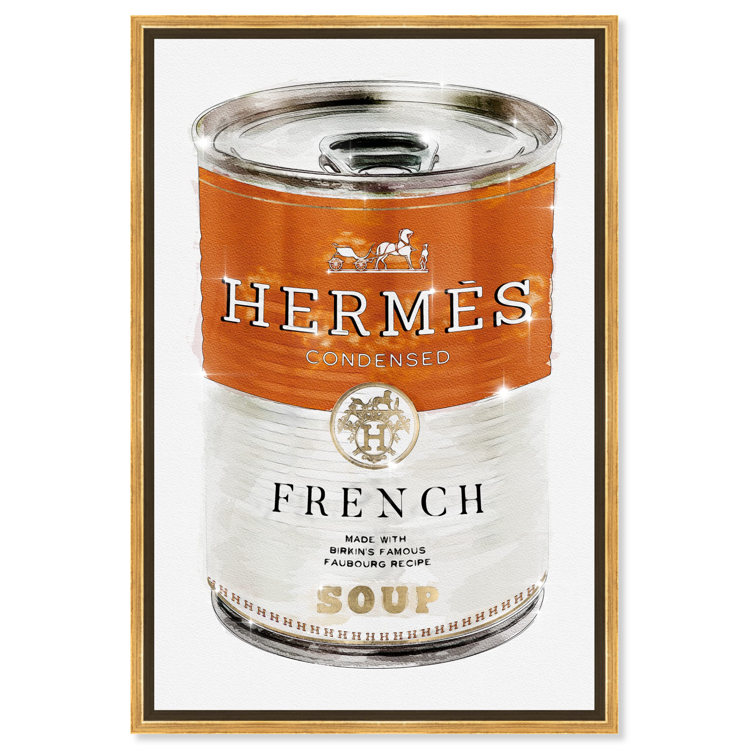 Oliver Gal Artist Co. French Luxe Soup Can Framed Wall Art - 16x24 Inch Fashion Glam Canvas Print for Living Room, Bedroom & Office Décor | Modern Pop Art Home Decorations