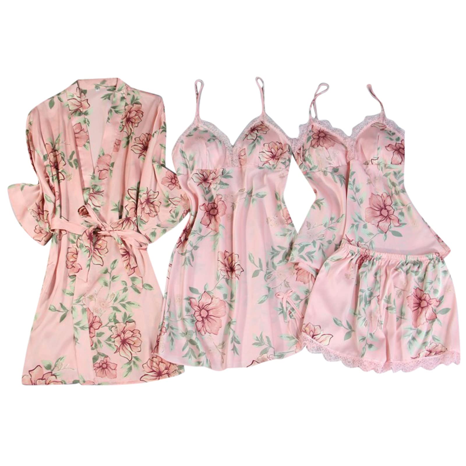 Sexy Lace Pajama Set for Women - Wireless Silk Nightgown & Underwear Combo, Comfortable Sleepwear, Rimless Design (Pink, XL) | Perfect for Valentine's Gift, Honeymoon Nightwear & Romantic Occasions