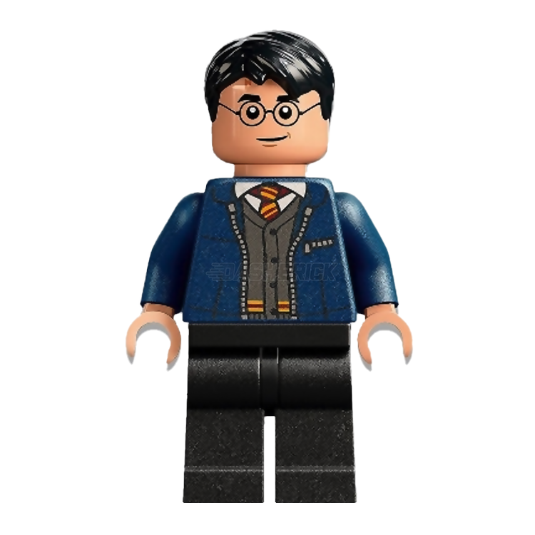 LEGO Harry Potter Minifigure with Dark Blue Open Jacket & Gryffindor Cardigan Sweater - Collectible Toy for Kids & Adults - Perfect for Play, Display, and Harry Potter Themed Parties
