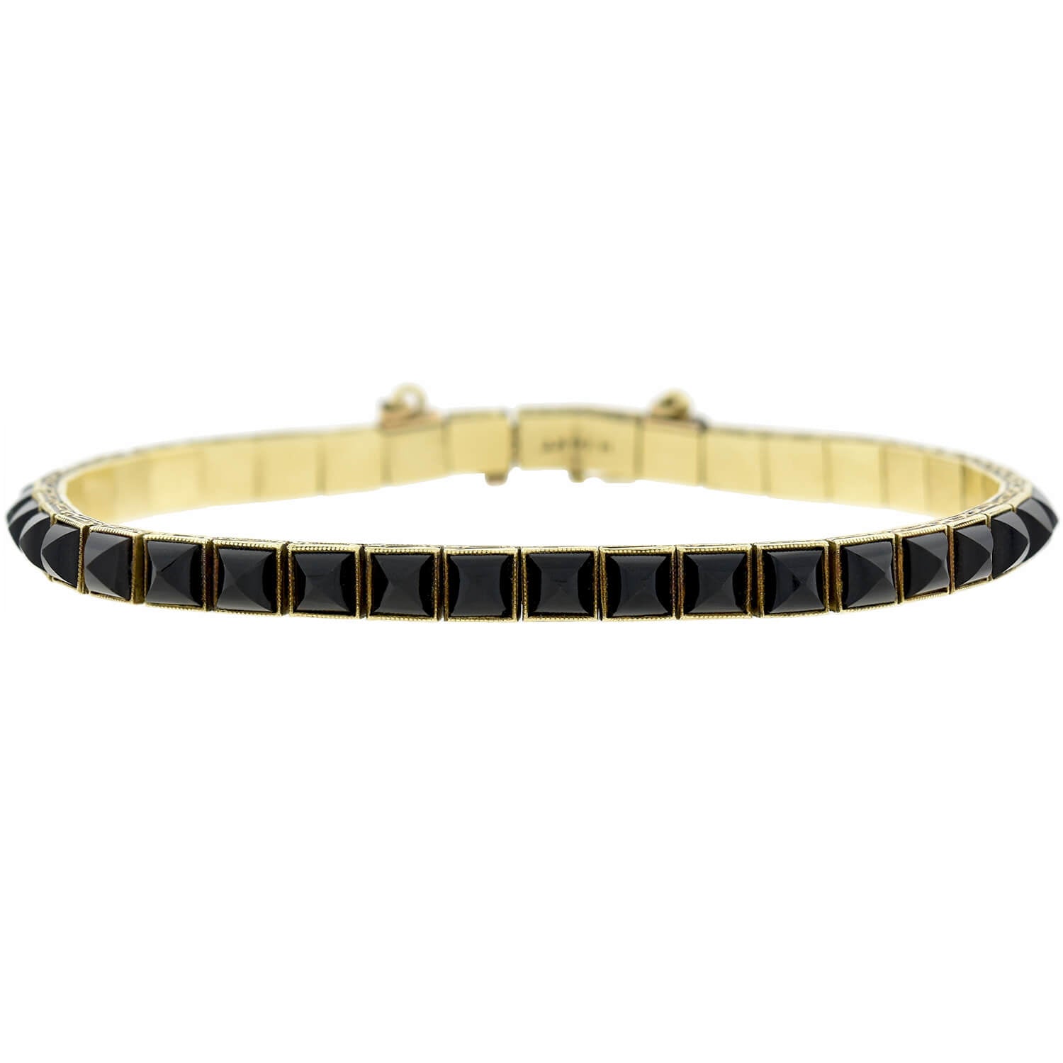 Victorian Style 14kt Gold Pyramidal Cut Onyx Link Bracelet for Women - Elegant Statement Jewelry for Evening Parties & Special Occasions