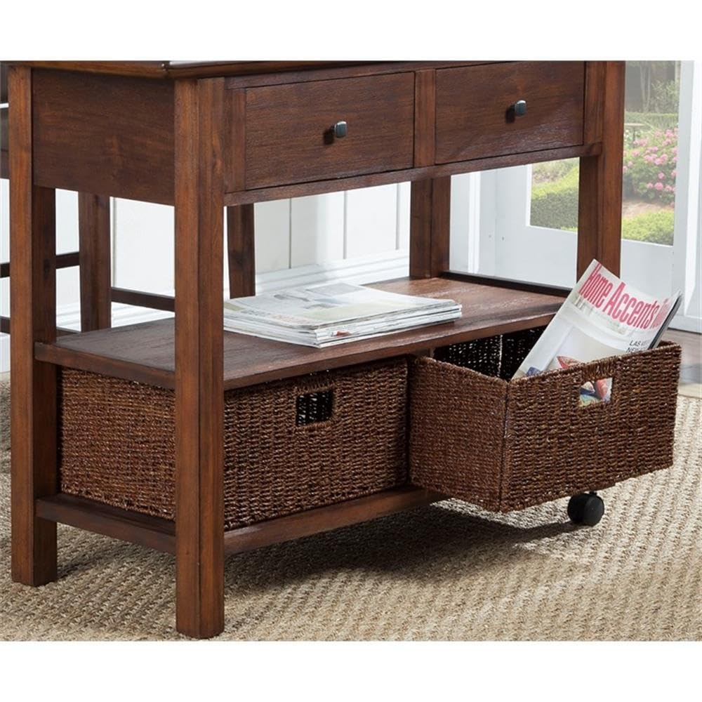 Alpine Furniture Caldwell Wood Kitchen Cart in Antique Cappuccino Brown - Portable Kitchen Island with Wheels for Small Spaces, Perfect for Dining Room, Pantry or Outdoor Entertaining
