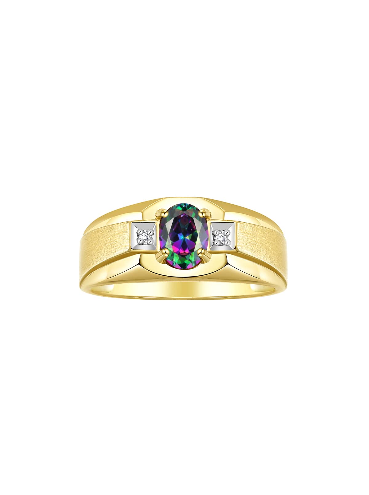 Rylos Men's Classic 7X5MM Oval Gemstone & Diamond Ring - Yellow Gold Plated Silver Birthstone Rings for Men (Sizes 8-13) | Perfect for Weddings, Anniversaries & Gifts