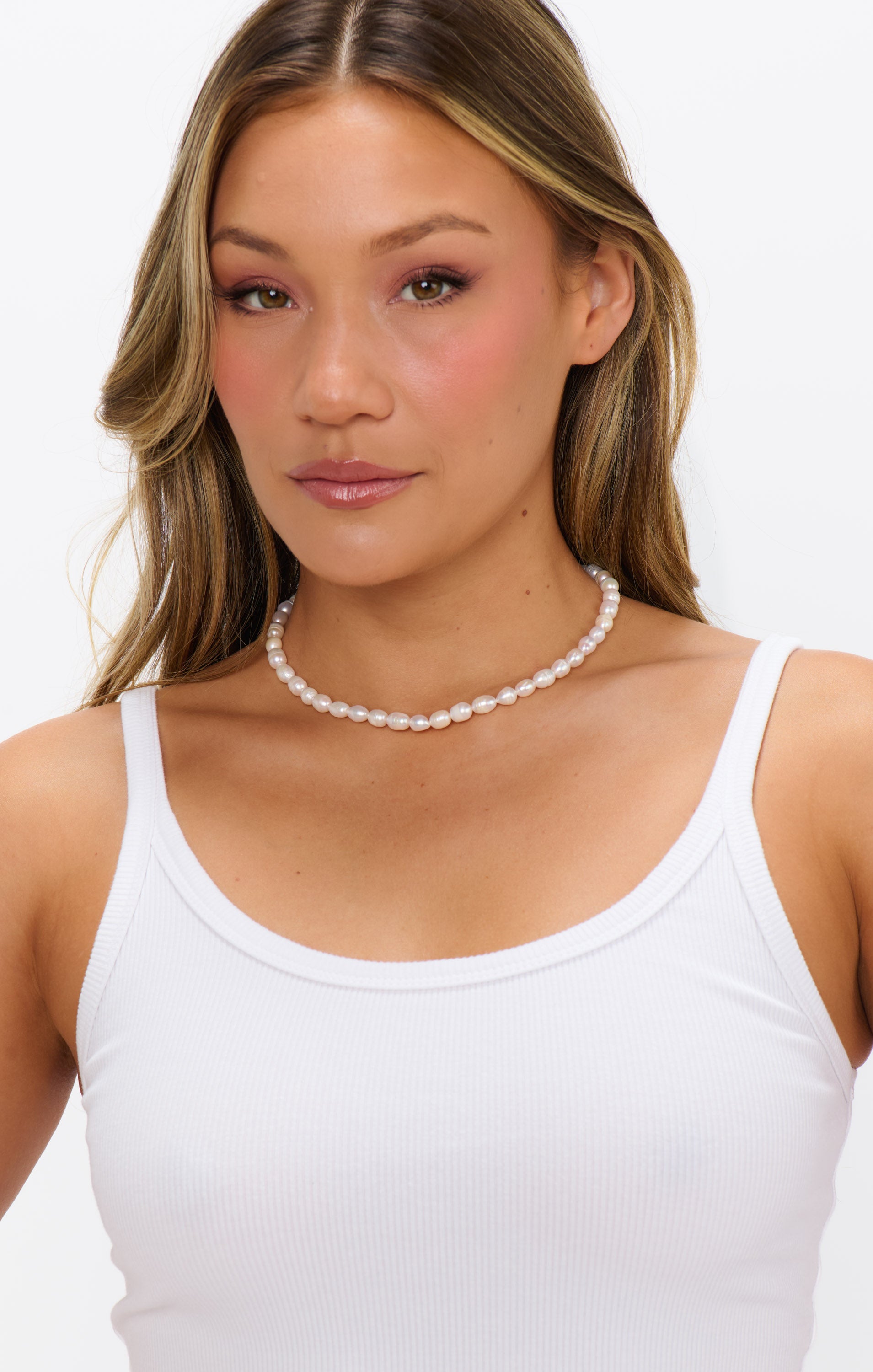 ALV Jewels Genuine Pearl Necklace for Women - Classic Ivory White Cultured Pearls, Elegant Jewelry Gift for Wedding, Anniversary & Special Occasions