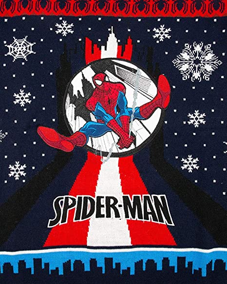 Marvel Spider-Man Swinging Jumper Ugly Christmas Sweater - Medium Size | Superhero Holiday Party Costume & Festive Gift for Fans