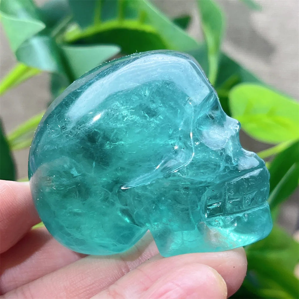 Natural Green and Purple Fluorite Crystal Skull Carving - Healing Stone, Quartz Mineral Gemstone for Spiritual Crafts, Home Decor, Meditation & Energy Work