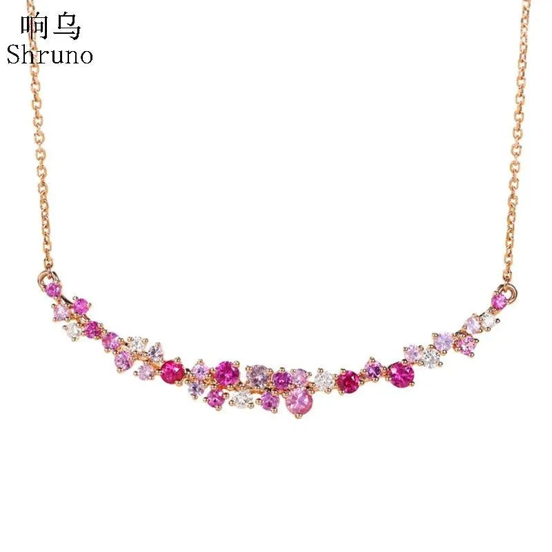18K Yellow Gold Pendant Necklace with Pink Sapphires & Diamonds - Elegant Women's Jewelry for Engagement, Wedding & Special Occasions | Perfect Gift for Her, Anniversary & Valentine's Day