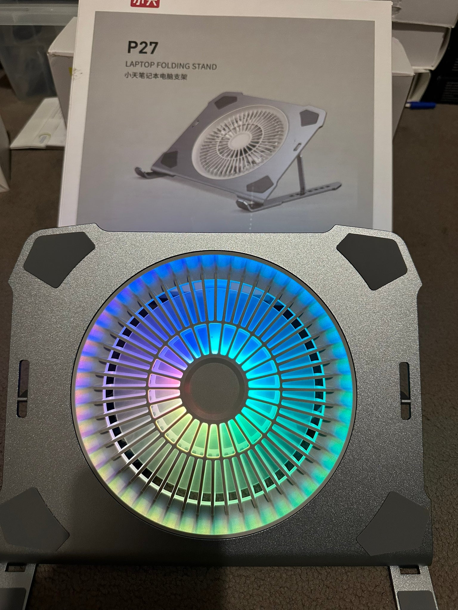 Ergonomic Adjustable Laptop Stand with Cooling Fan - Foldable & Portable Computer Holder for MacBook, iPad, Tablet - Perfect for Home Office, Gaming & Workstation Setup