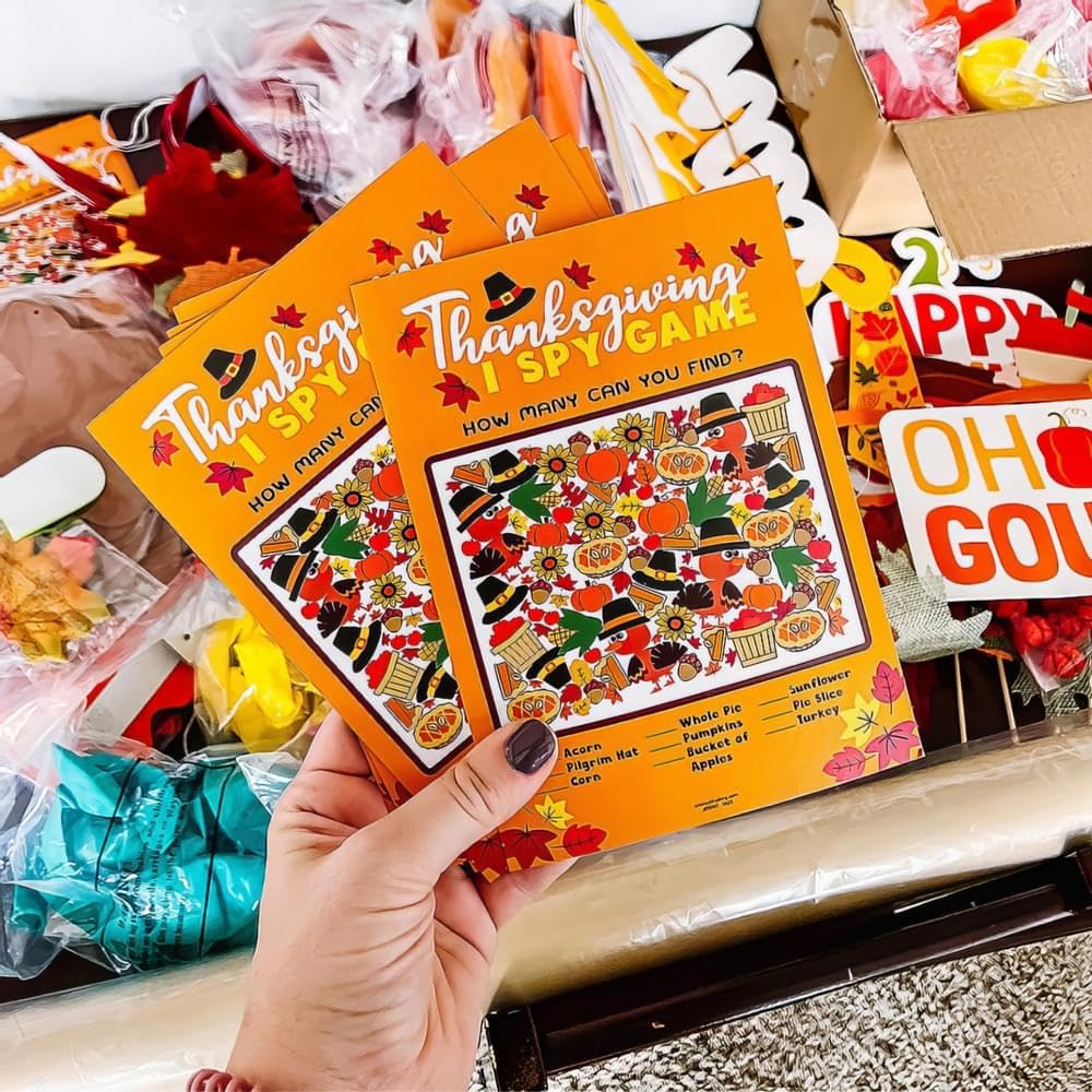 Fun Express Thanksgiving I SPY Game - 24 Piece Holiday Scavenger Hunt Toy Set for Kids - Perfect for Family Gatherings & Classroom Activities
