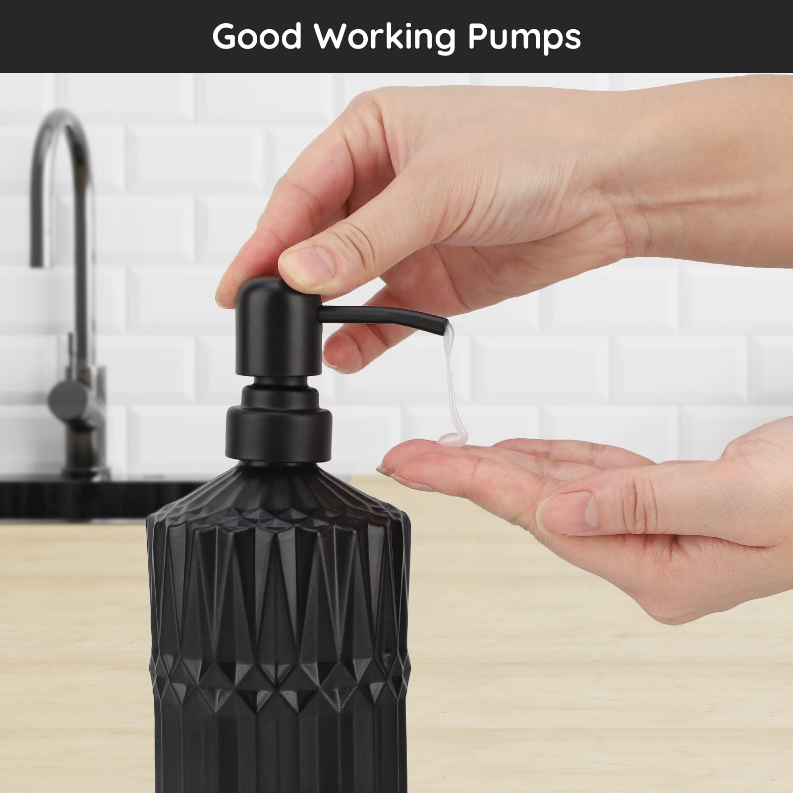 Segbeauty 2-Pack Black Soap Dispenser Set - 15.2oz (450ml) Glass Pump Bottles with Labels for Farmhouse & Modern Home Decor - Refillable Kitchen & Bathroom Accessories - Perfect for Hand Soap, Dish Soap, or Lotion Dispenser in Western Style Homes