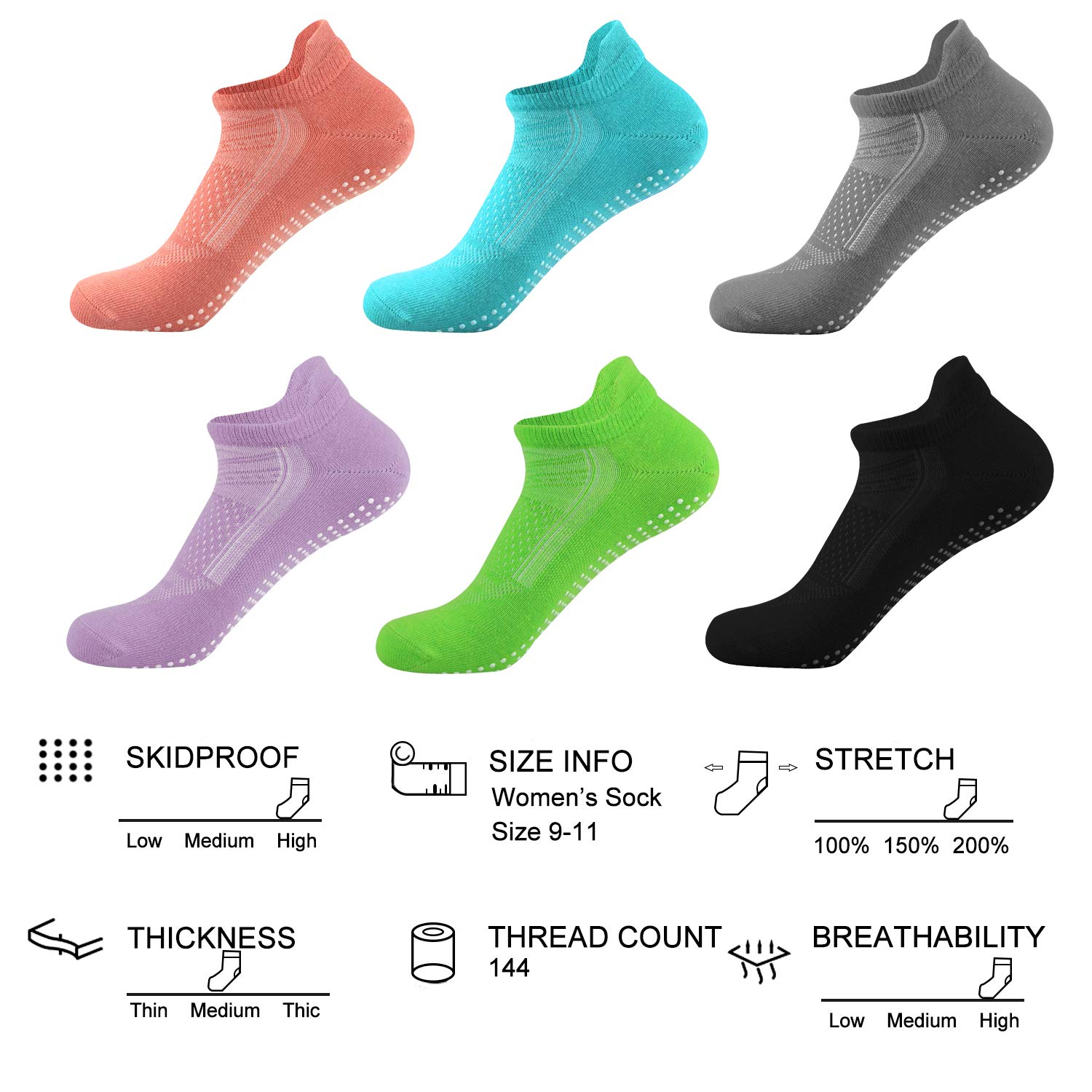 Non-Slip Yoga Socks for Women - Anti-Skid Pilates & Bikram Fitness Socks with Grip Dots - Perfect for Hot Yoga, Barre Workouts & Home Exercise
