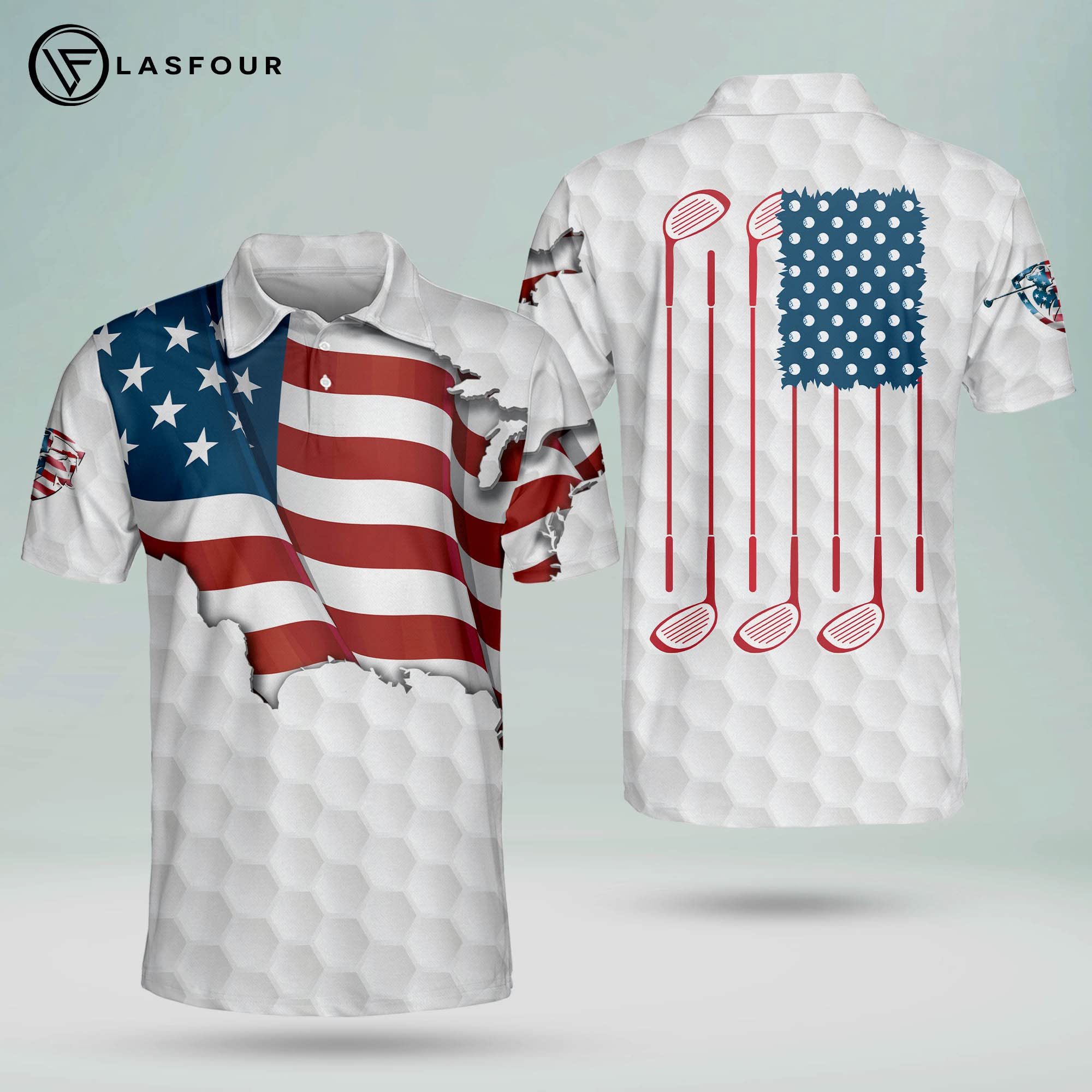LASFOUR Patriotic Golf Polo Shirts for Men - American Flag Short Sleeve Performance Shirts for Dad & Grandpa - Perfect for Golfing, Father's Day Gifts & 4th of July Celebrations