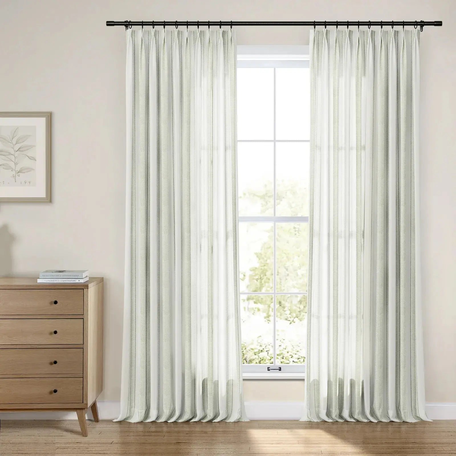 Linnea Linen Cotton Embroidered Pleated Curtains for Living Room & Bedroom - Elegant Window Treatment for Home Decor