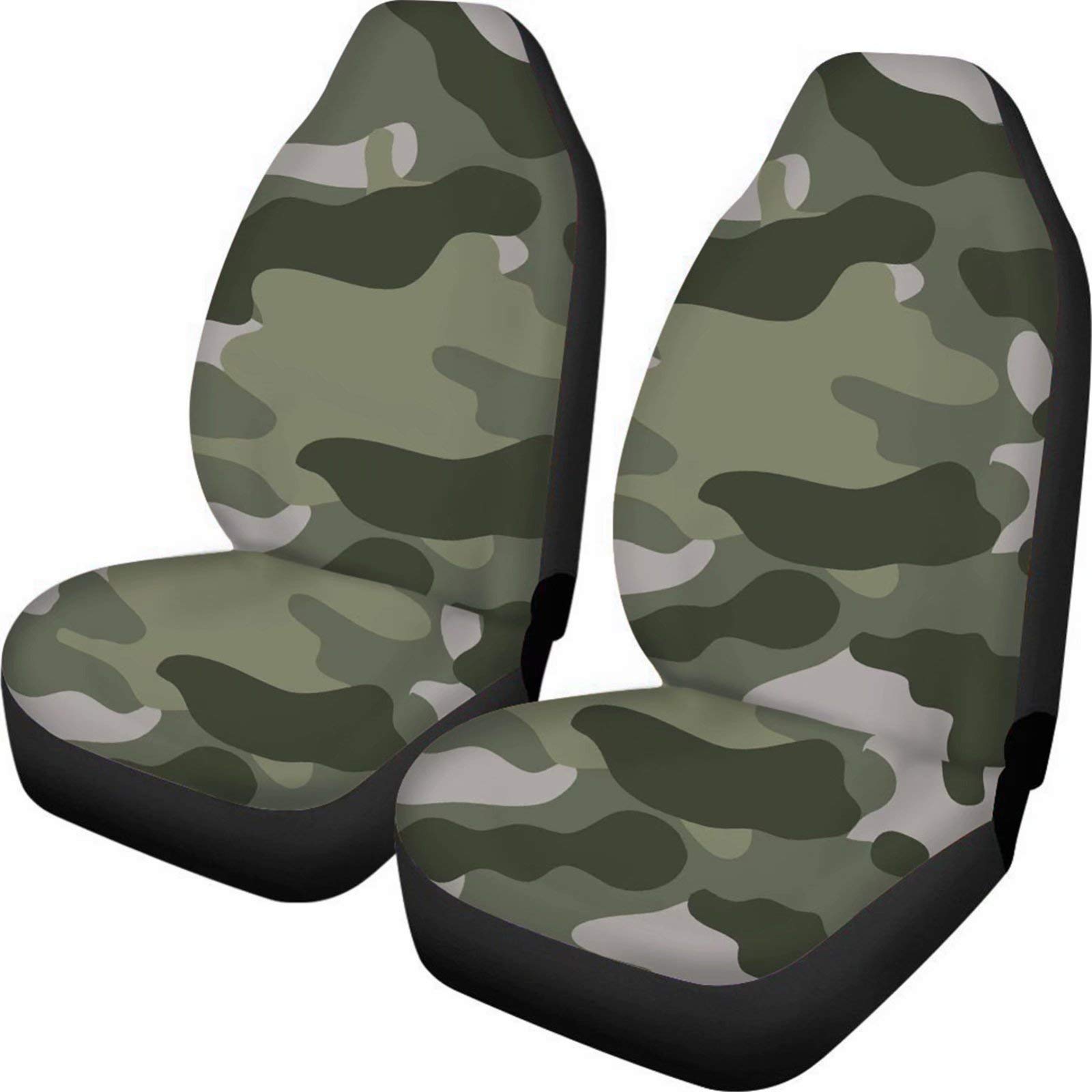 Universal Green Camouflage Car Seat Covers - Waterproof Front Bucket Seat Protectors for Sedan, Truck & SUV - Durable Vehicle Interior Accessories for Off-Roading, Camping & Daily Commute