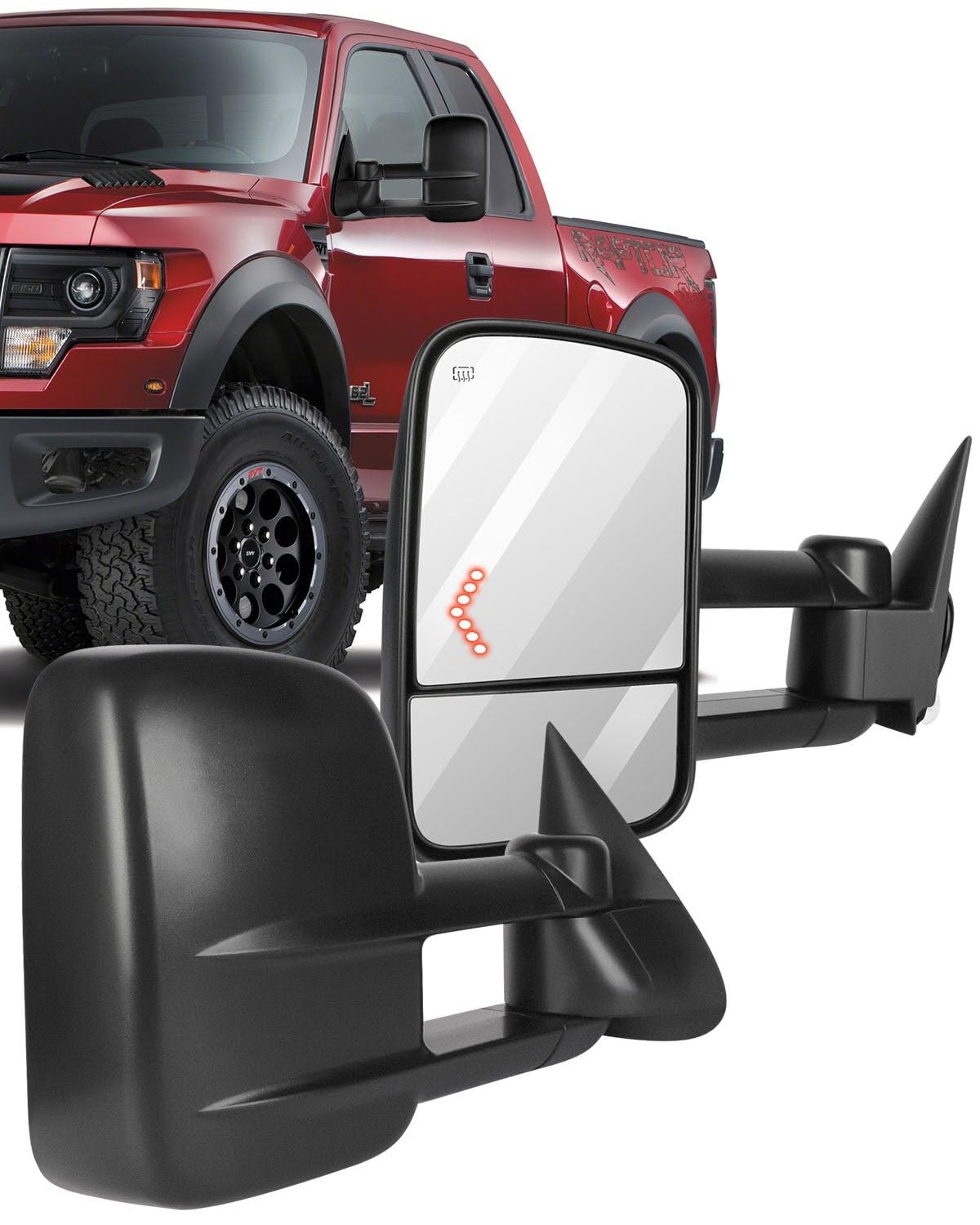 ECCPP Power Heated Towing Mirrors with LED Turn Signal - Compatible with 2003-2007 Chevy Silverado & GMC Sierra Trucks (07 Classic Models) - Left/Right Side Black Housing - Perfect for Towing, Off-Roading & Night Driving