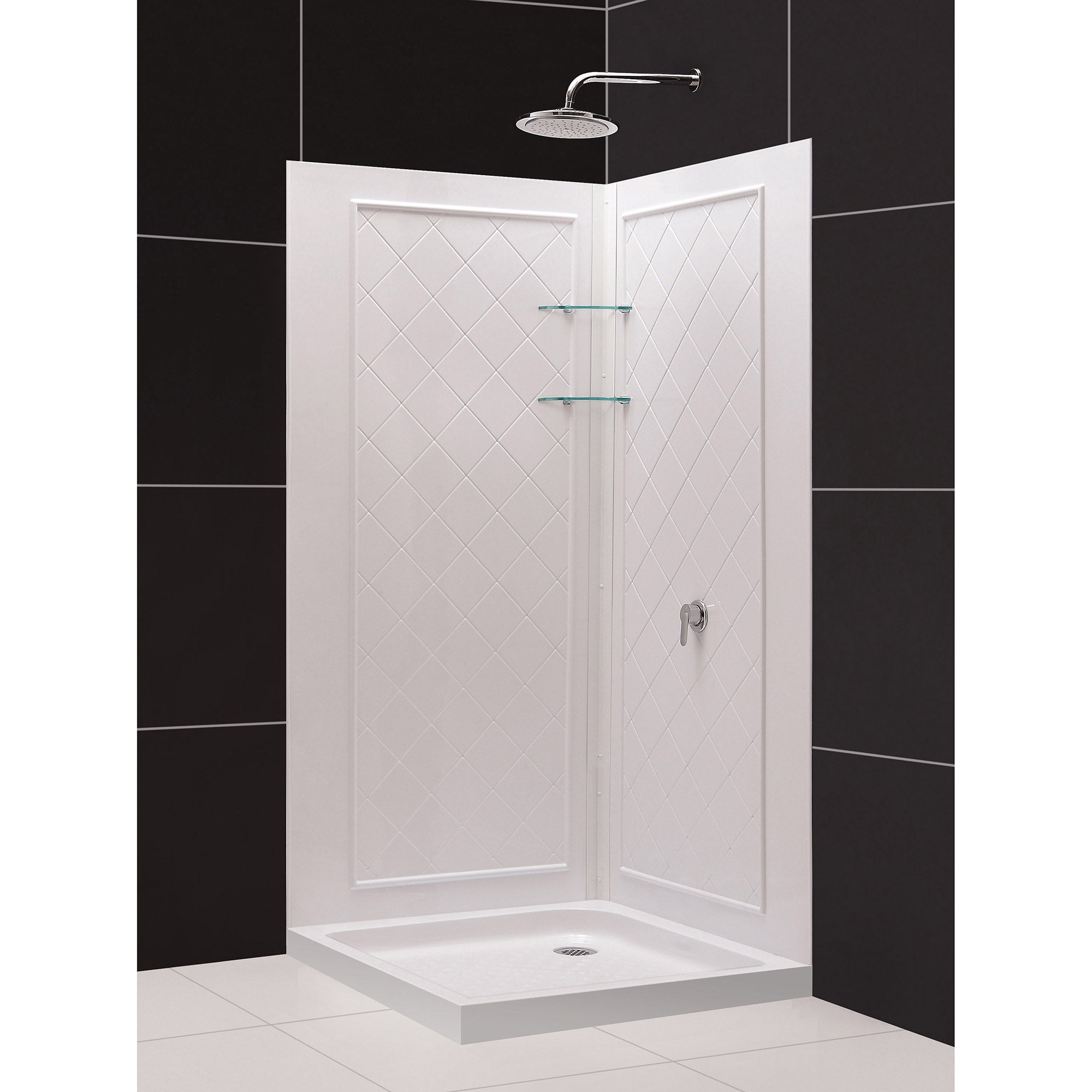 DreamLine 32x32x76.75 Inch SlimLine Double Threshold Shower Base with QWALL 4 Acrylic Backwall Kit - Perfect for Small Bathrooms & Modern Home Renovations