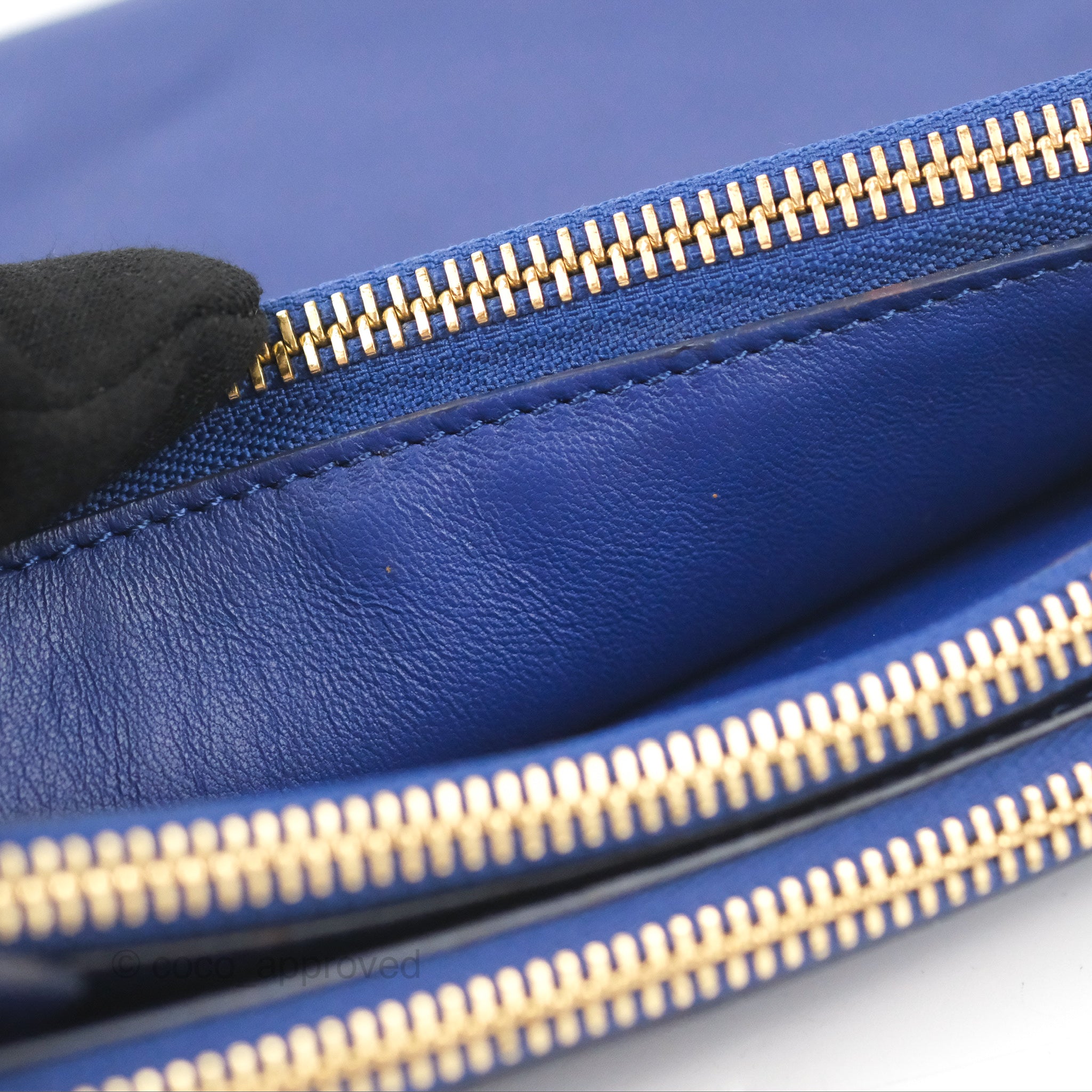Celine Small Trio Crossbody Bag in Dark Blue Lambskin Leather with Gold Hardware - Perfect for Everyday Use, Travel & Date Nights