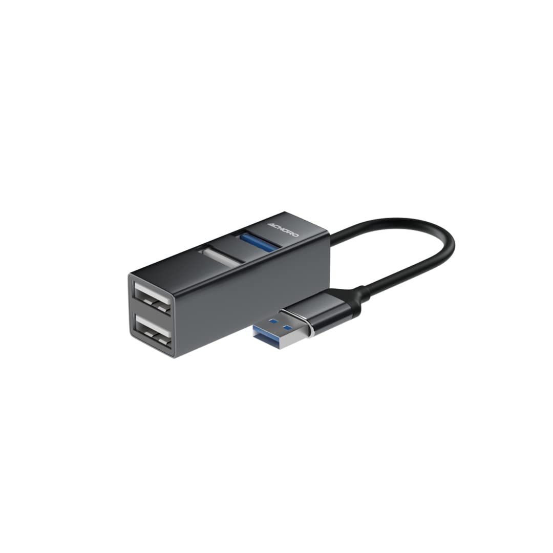 ACHORO 4-Port USB 3.0 Hub with USB 2.0 Compatibility - High-Speed Aluminum Alloy USB Port Expander for Laptop, Mac, PC - Portable Mini USB Hub for Office, Home, Travel (Dark Gray) - Perfect for Charging Devices, Connecting Peripherals & Expanding Connectivity