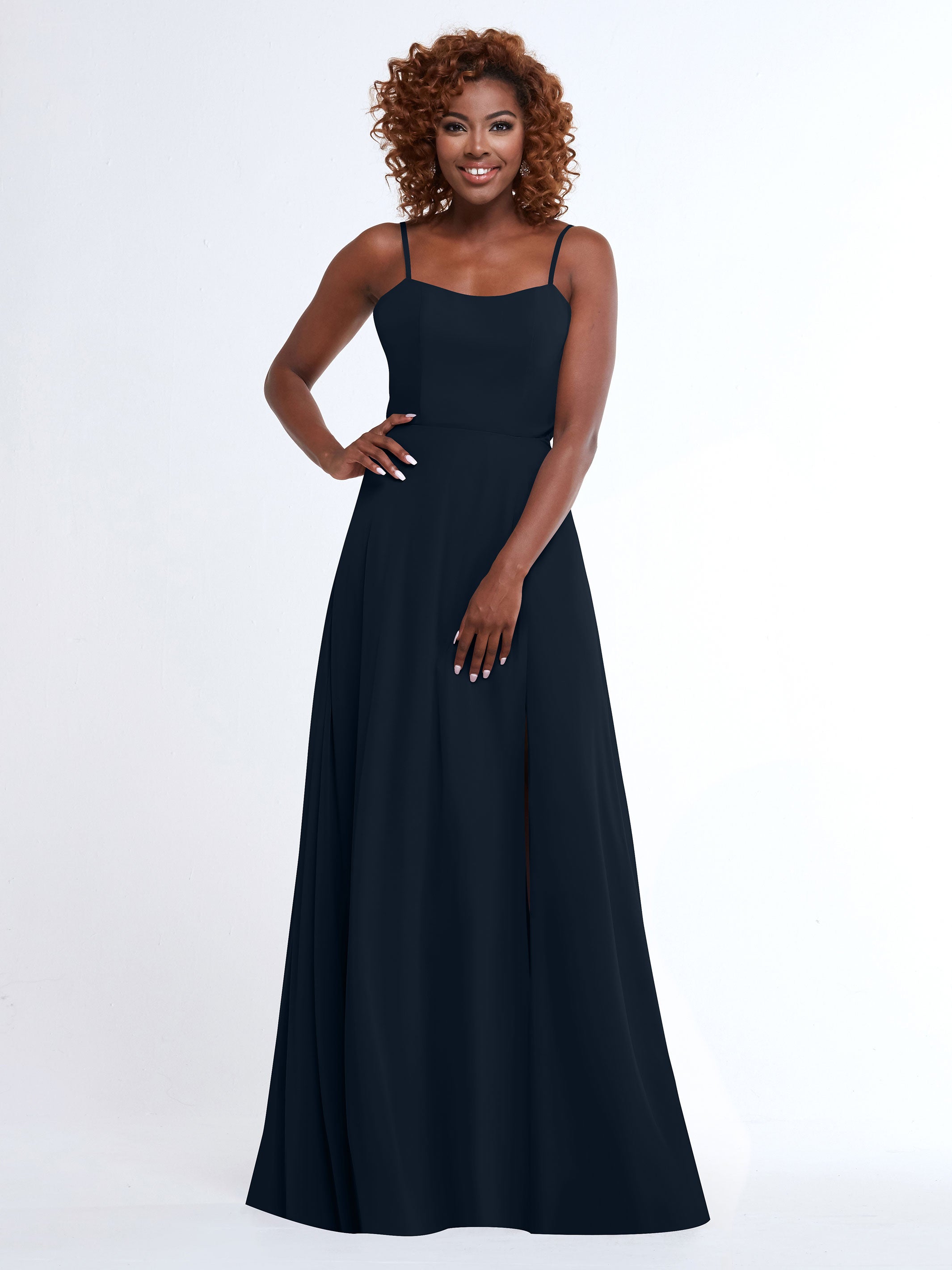 Elegant A-Line Bridesmaid Dress with Flowy Chiffon Skirt and Thigh Slit - Perfect for Weddings, Formal Events & Special Occasions