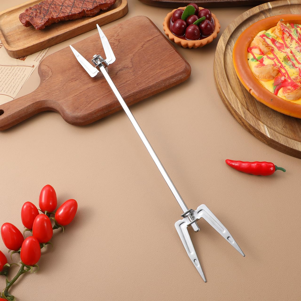 Premium Stainless Steel Roast Chicken Fork - Universal Grill Fork for Air Fryer, BBQ, Meat Skewers & Kabobs - Heavy Duty Kitchen Tool for Grilling, Roasting & Air Frying - Perfect for Outdoor Cooking, Camping & Backyard BBQs