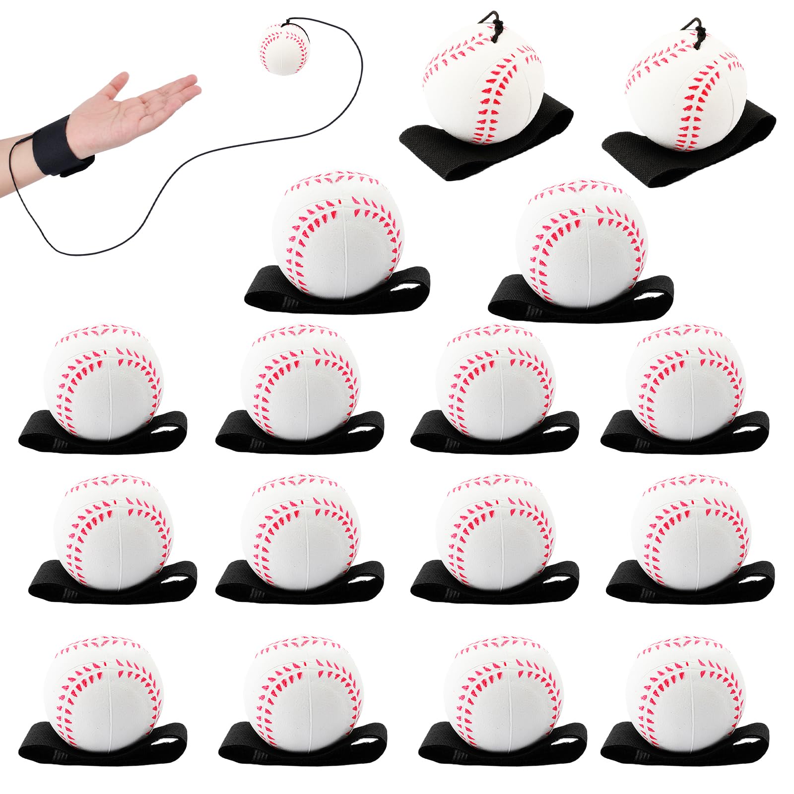 4/8/16/32 Pack Wrist Return Ball on a String - 2.36 Inch Rebound Sport Balls with Elastic Strap for Baseball, Soccer, Tennis Practice | Perfect for Wrist Exercise, Kids & Adults Outdoor Play, Party Favors, and Backyard Games