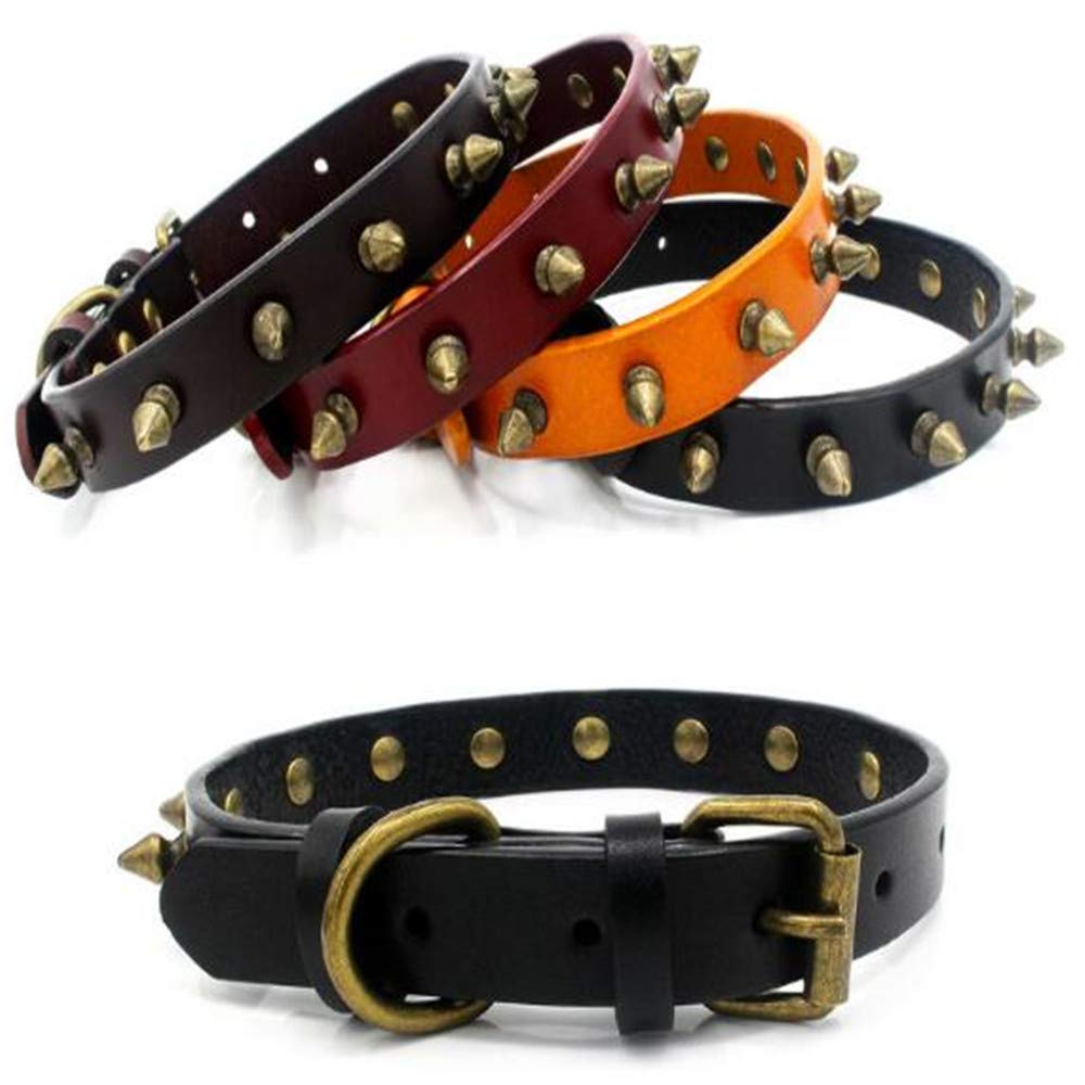 Punk Style Brass Spiked Dog Collar - Adjustable Studded Rivet Collar with Brass Buckle for Small Dogs (11-13