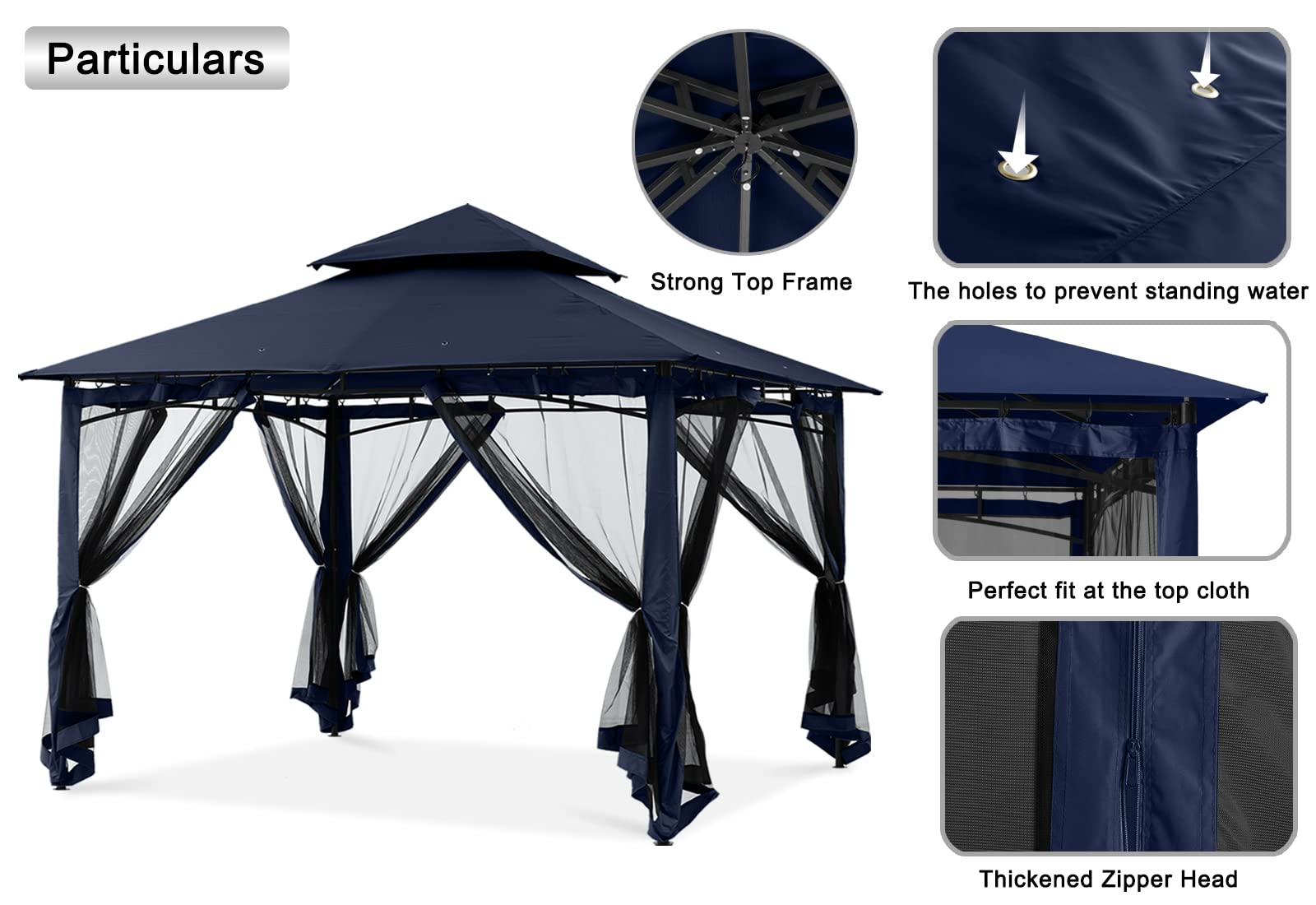 MASTERCANOPY 10x10ft Outdoor Garden Gazebo with Heavy-Duty Steel Frame & Mesh Netting Walls - Navy Blue Patio Canopy for Backyard, Deck, and Poolside Relaxation