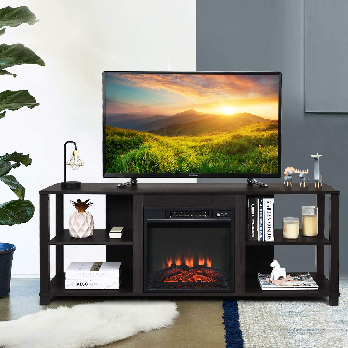 Tangkula 2-Tier Modern TV Stand with Adjustable Shelves - Entertainment Center for TVs up to 65