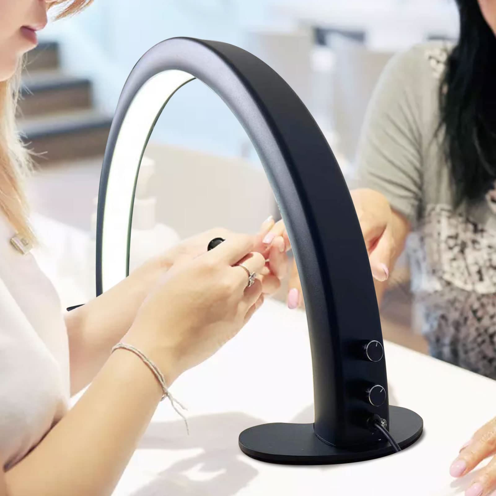 Half Moon LED Nail Desk Lamp - 29 Inch Adjustable Nail Tech Light with Stepless Dimming & 3 Color Temperatures - Arch Manicure Lighting for Salon, Home Nail Art Studio & Professional Nail Technicians