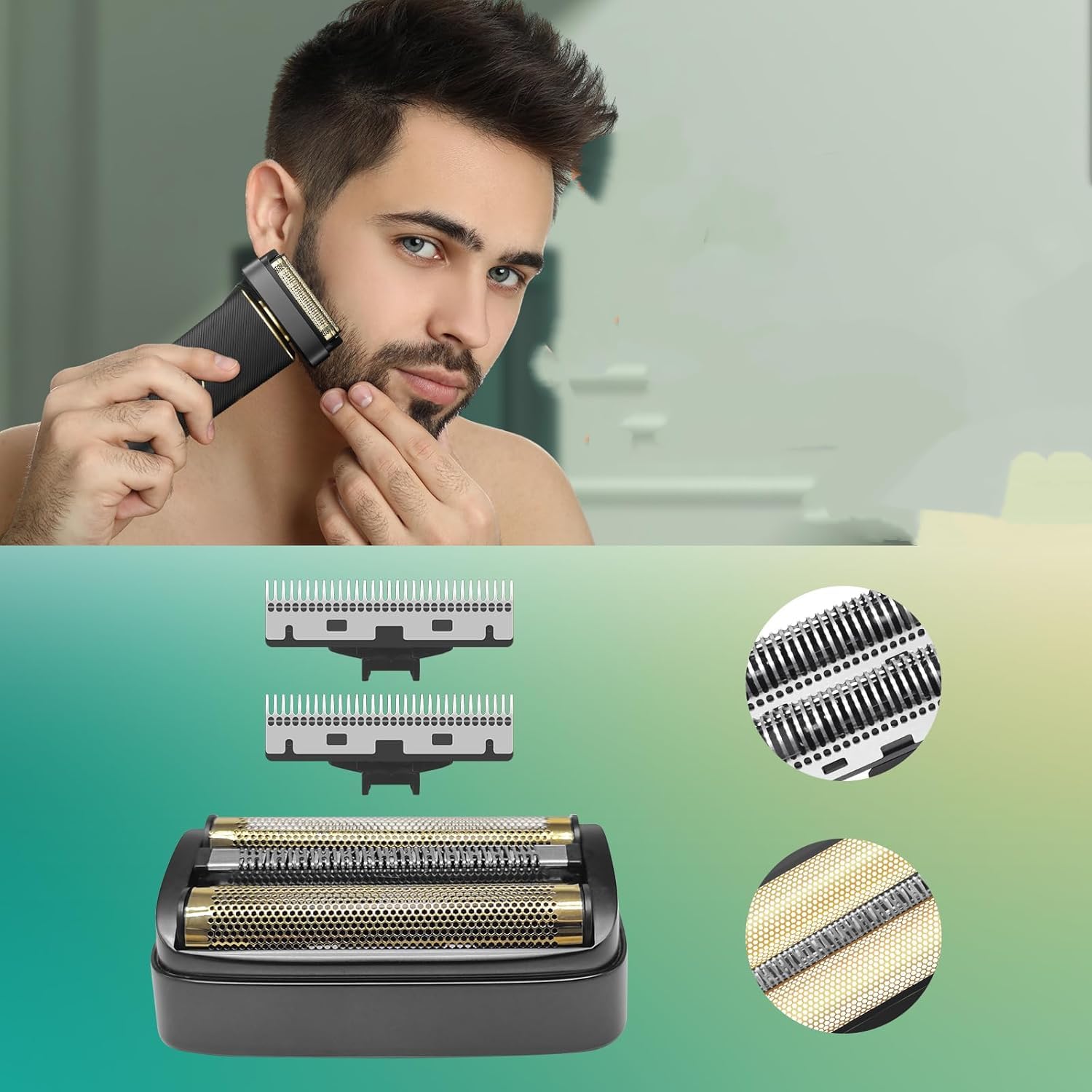 2 Pack Replacement Electric Shaver Blades - Lithium Titanium Precision Foil & Inner Cutters Compatible with Andis 17300 reSURGE Shaver (Black) - Perfect for Home Grooming, Travel & Professional Barbers